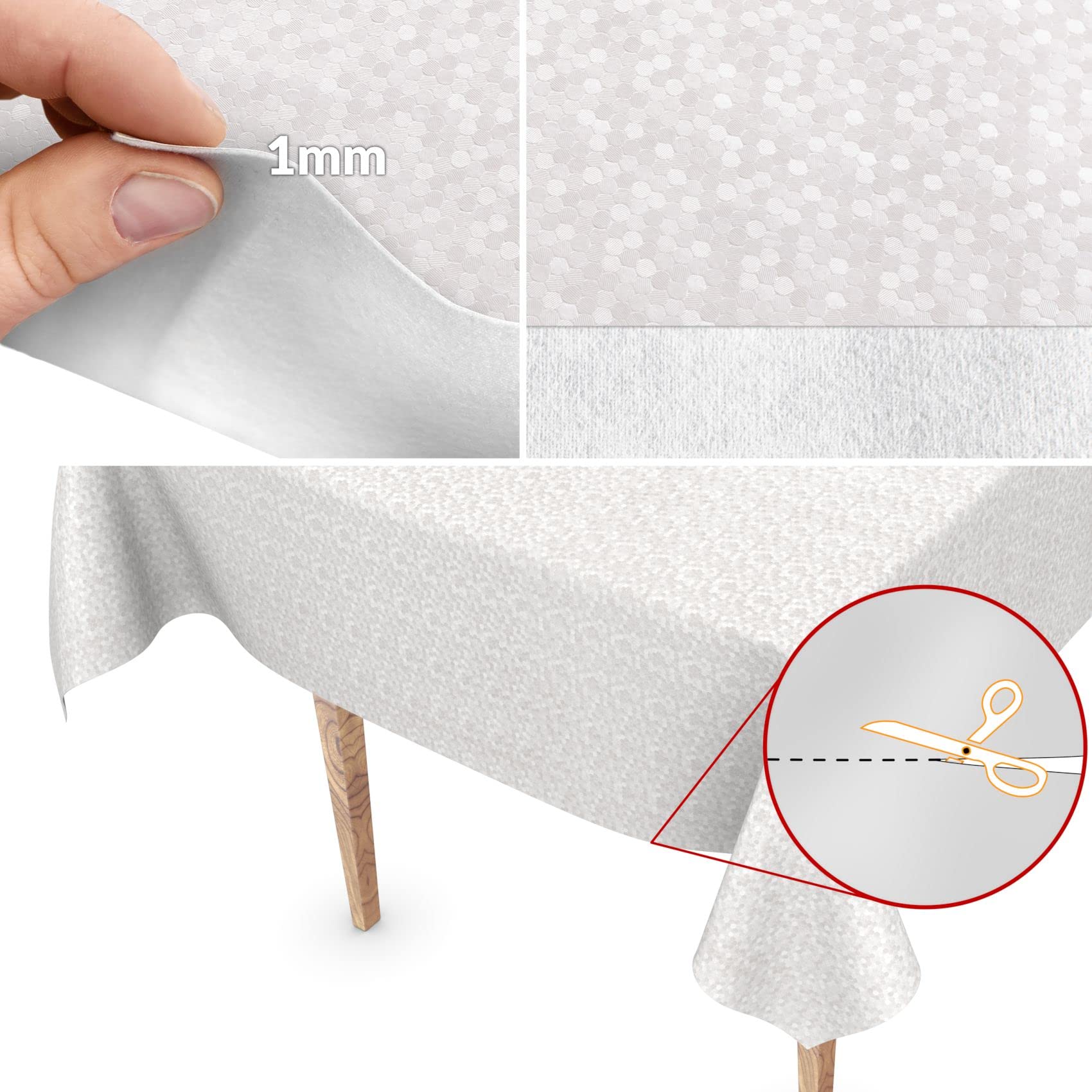 Premium Mantel de hule para mesa Mantel de vinilo Mantel de mesa de hule lavable 350x150cm Lunares Blanco Nácar elegante a prueba de manchas