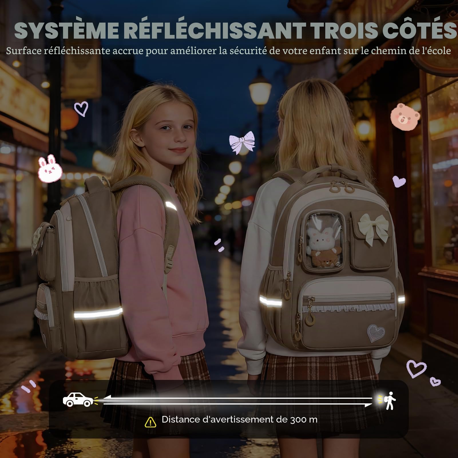 Amythe Cartable Fille Primaire 4 Pièces, Ensemble Sacs à Dos pour Filles | Cartable Scolaire Décontracté avec Trousse Sac à lunch et Sac à Bandoulière, 8 à 14 ans, Marron