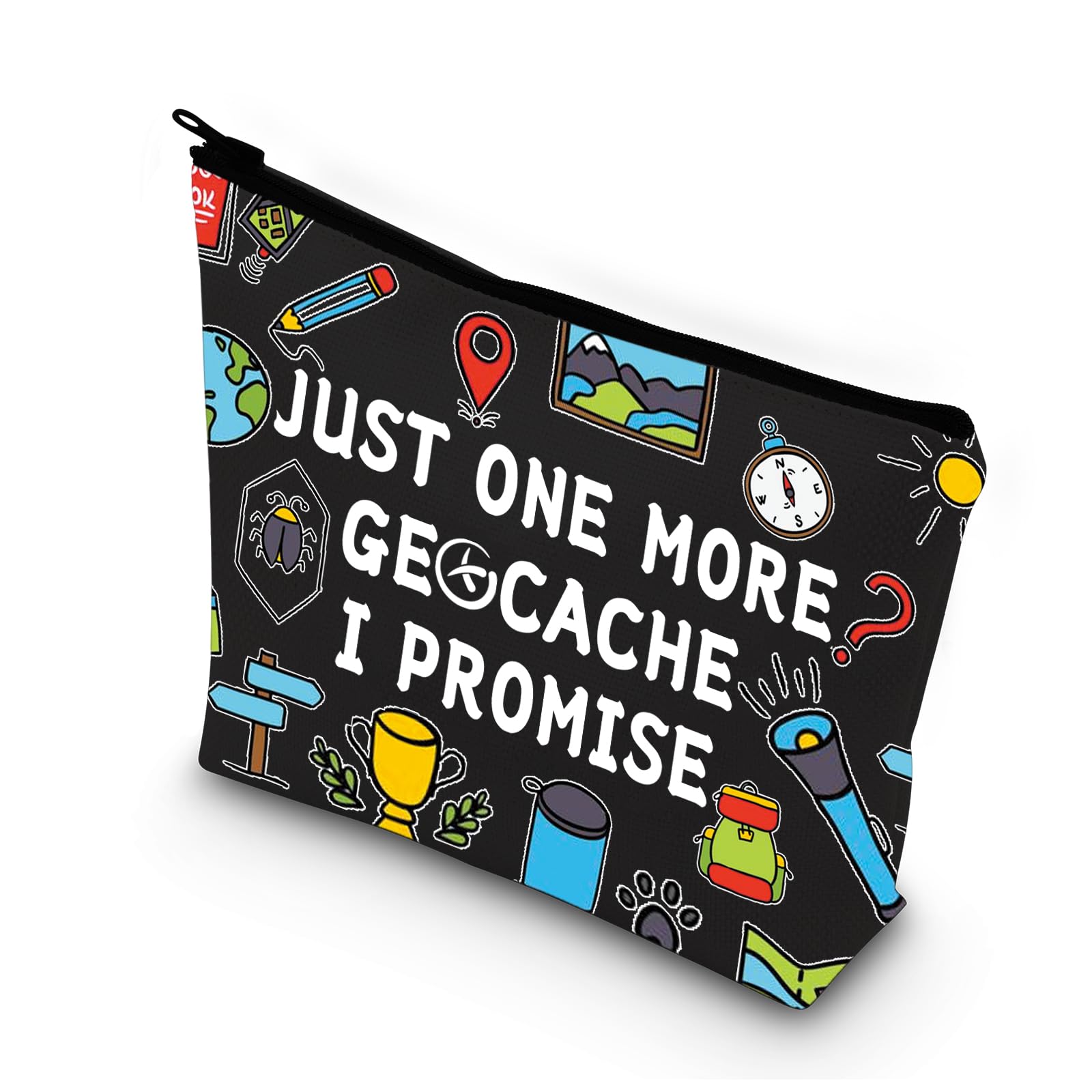 PLITI Funny Geocaching Gift for Geocacher Gift Just one More Geocache I Promise Makeup Bag Outdoor Lover Travel Pouch (More Geocache blU)