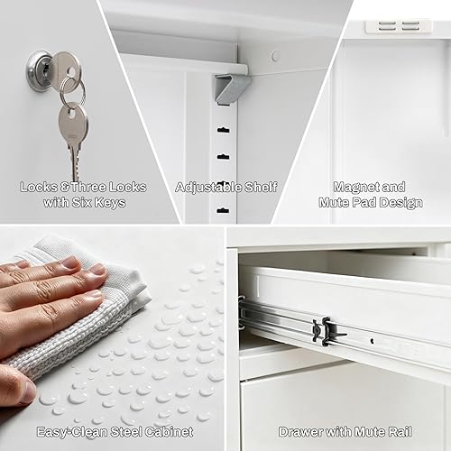 Miniatura 17 de CJF Gabinete de almacenamiento de metal, armario de almacenamiento con bloqueo con puertas y 1 cajón, 36 pulgadas de alto x 28 pulgadas de ancho x