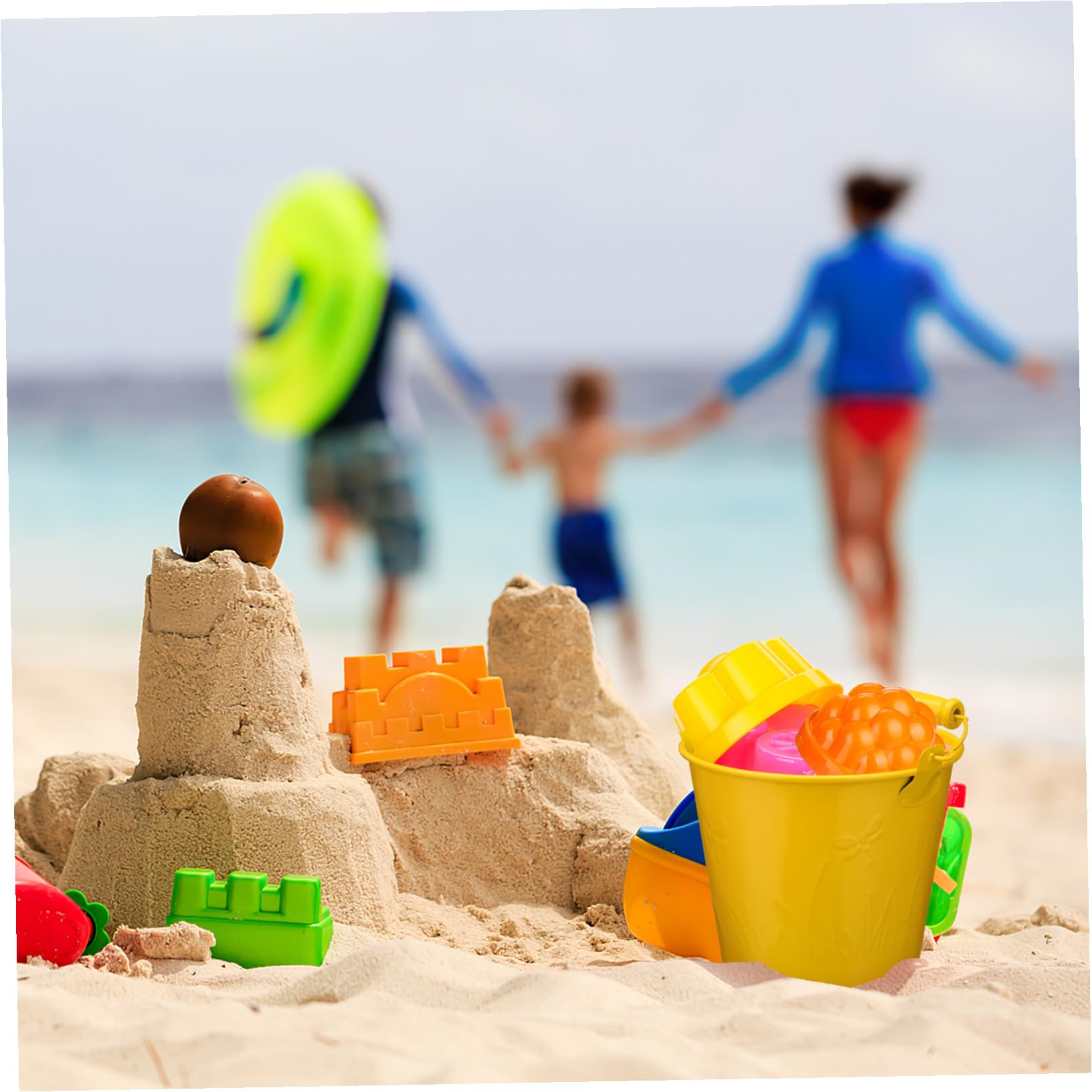 6 Secchiello Spiaggia in Ferro per da Spiaggia Sicuro e Leggero con in Legno Educativo per Asilo e Costruzione Colori Casuali Colore Casuale