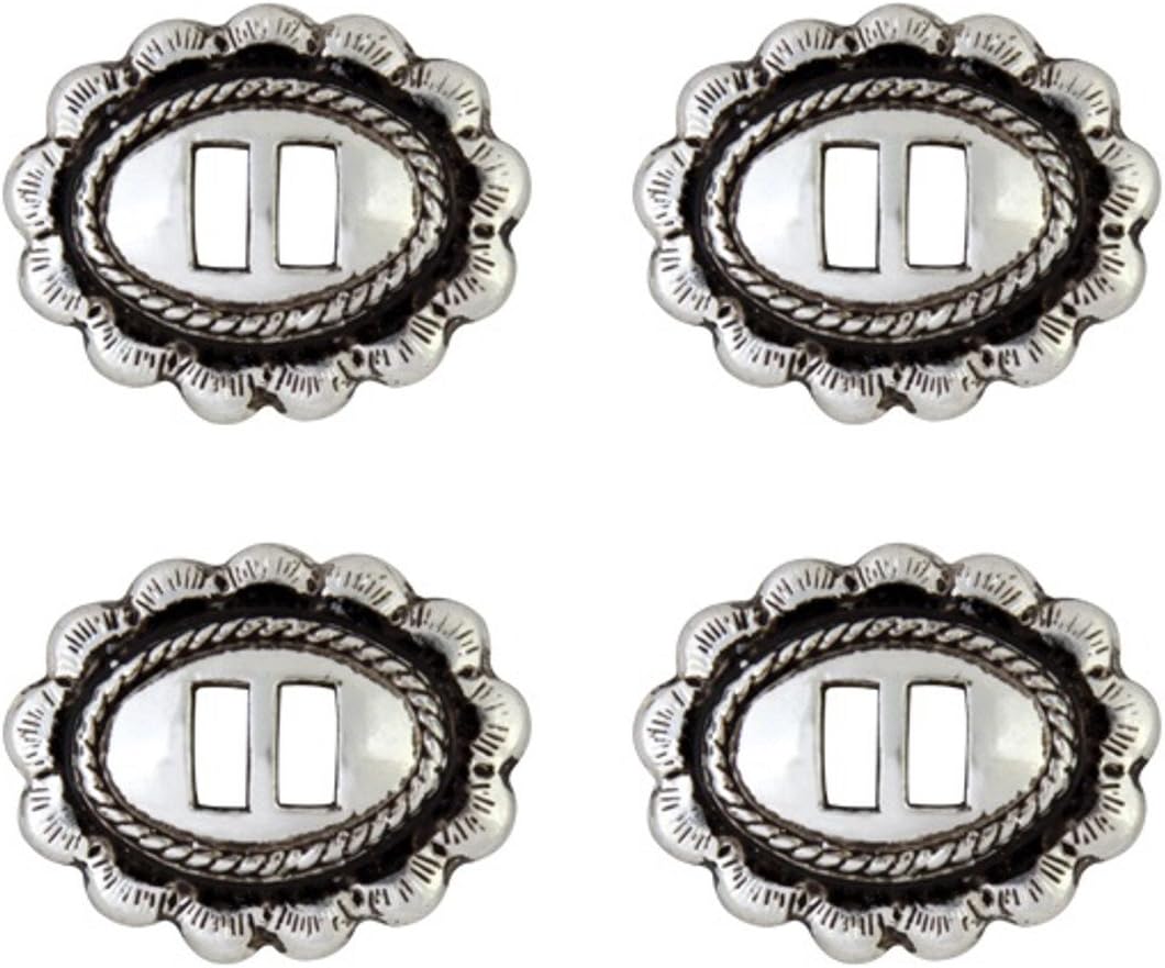 Set of 4 Western Saddle Bright Silver Rio Grande Slotted Concho 1″ by 3/4" Leather Craft