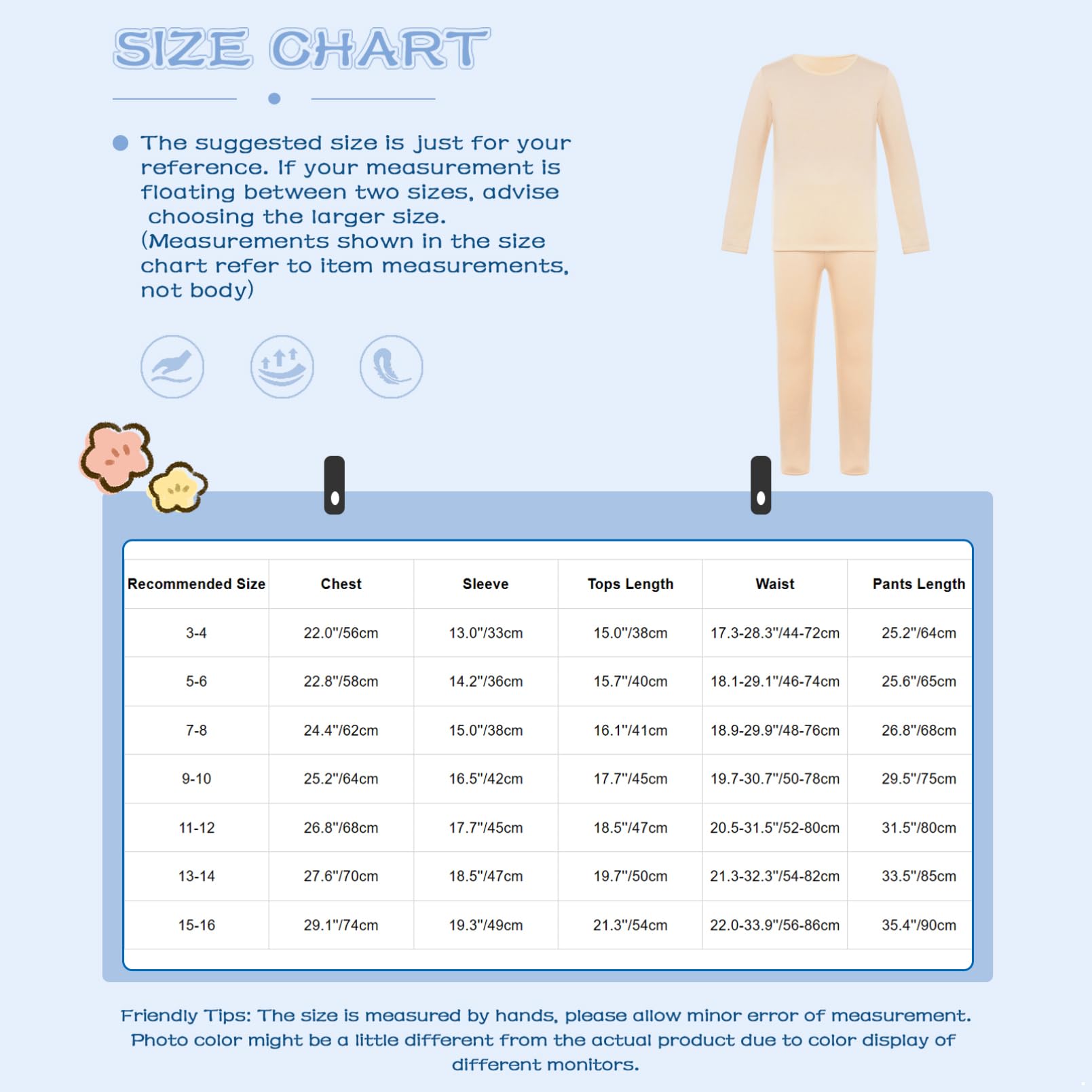 inhzoy Dziewczęcy zestaw bielizny termicznej, podkoszulek z długim rękawem, legginsy z polarem wewnętrznym, warstwa bazowa, balet, taniec, strój do tańca, kolor skóry/biały