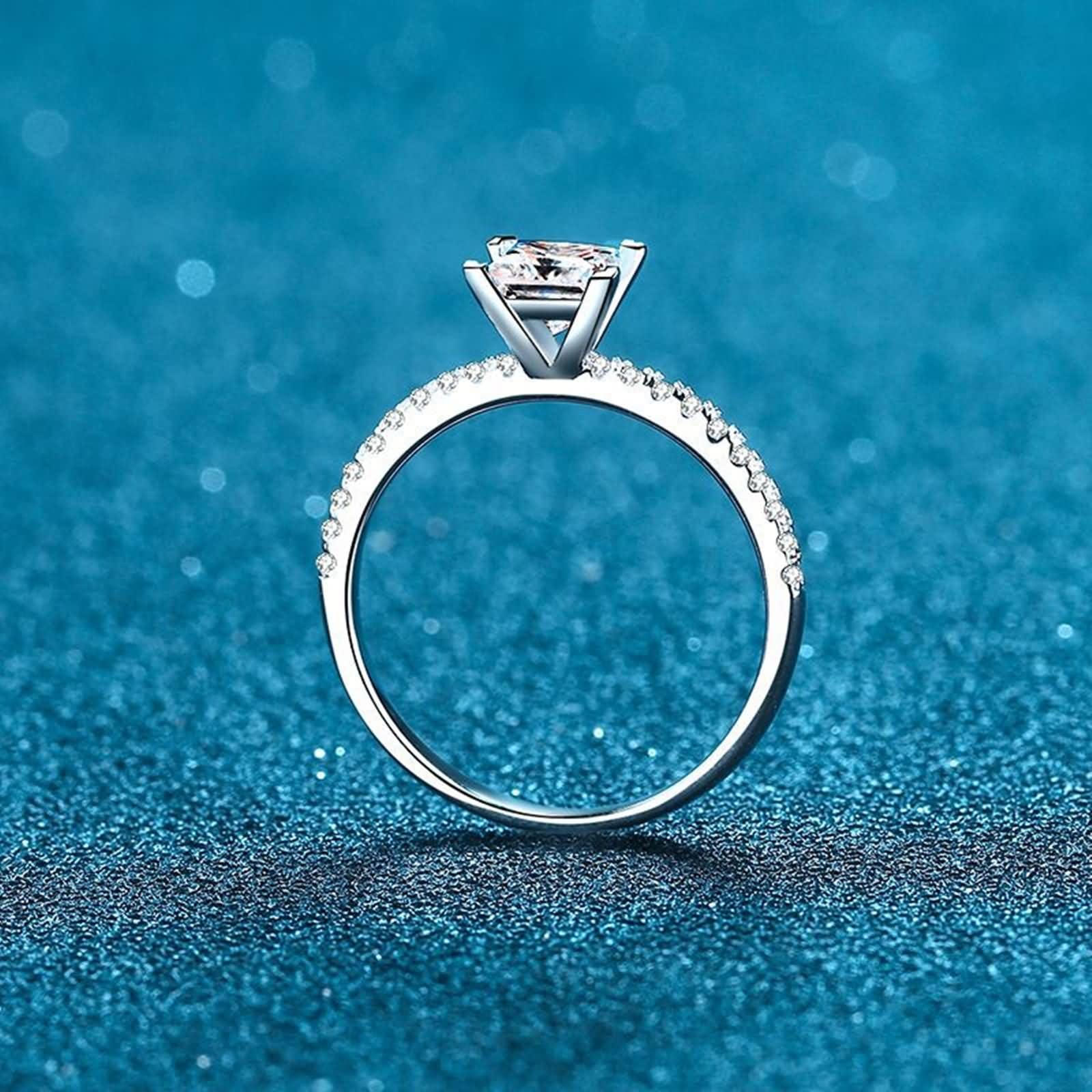 Anillo de Alianzas Mujer Oro Blanco 9K / 14K / 18K, Cuadrado con Diamante Creado de 2ct, Anillos Plata Eternidad Mujer