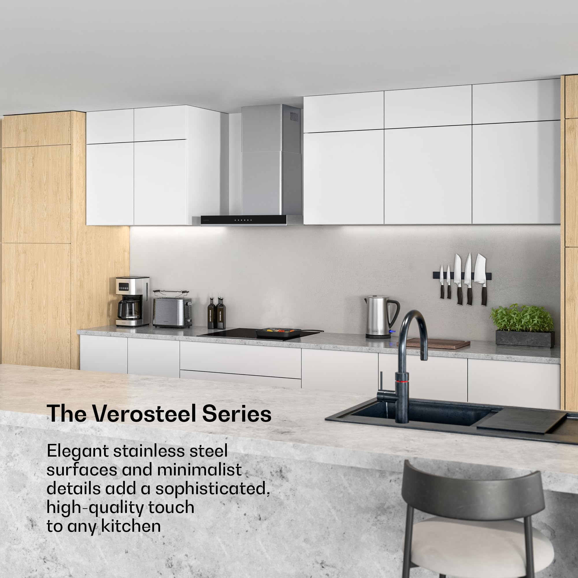 Klarstein Verosteel okap kuchenny 60cm - 881,6 m³/h, A++ efektywność energetyczna, dotykowe sterowanie, oświetlenie LED, stal nierdzewna i szkło, cichy, zmywarka bezpieczny filtr, okap
