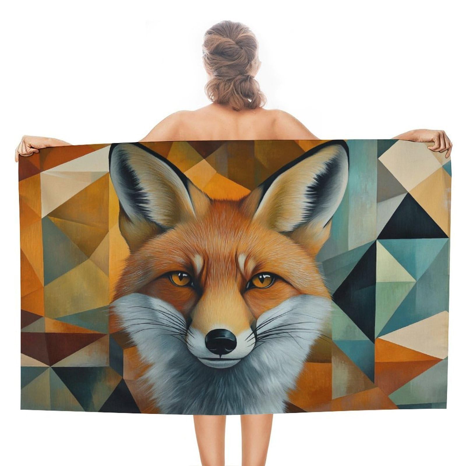 LSRCPD Fox Geometric Portrait Beach Towel Sand Free Microfiber Large Shower Towels Multipurpose Absorbent for Bathroom Pool 130x80 CM
