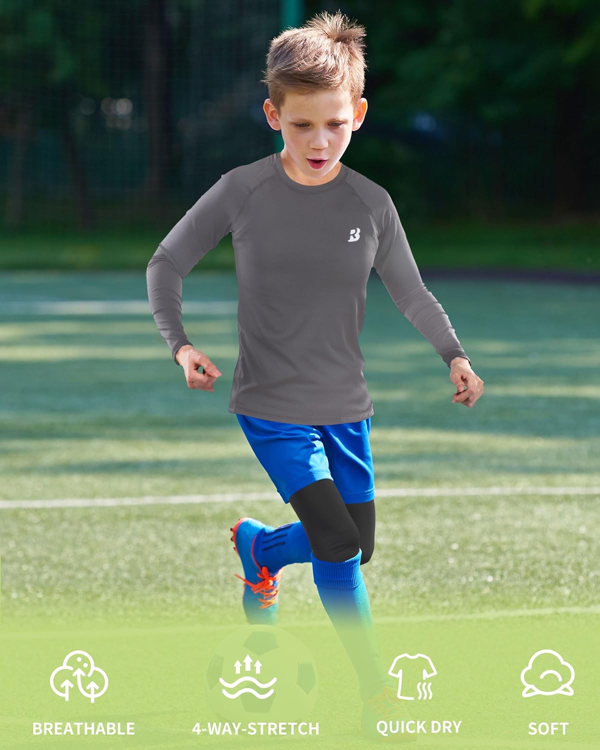 Roadbox Boys Youth Compression Shirts - Long Sleeve Athletic Undershirt Kids Quick Dry Base Layers for Baseball Soccer - Image 2