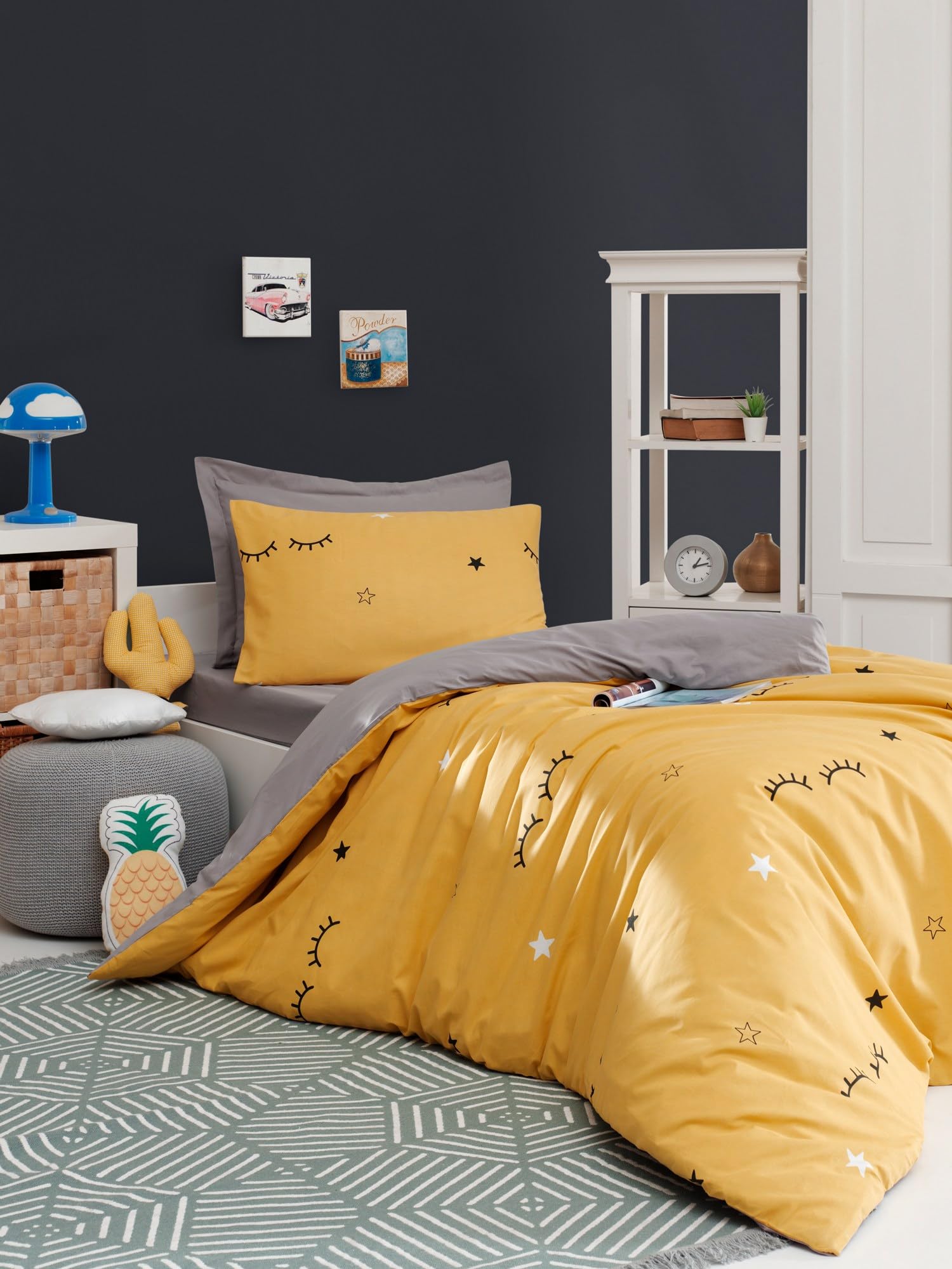 Nuit Des Rêves Single Quilt Cover Set (135 x 200 cm), Yellow, 65% Cotton/35% Polyester, Machine Washable, 120 Thread Count, Button & Envelope Closure, Cosy & Stylish Bedding