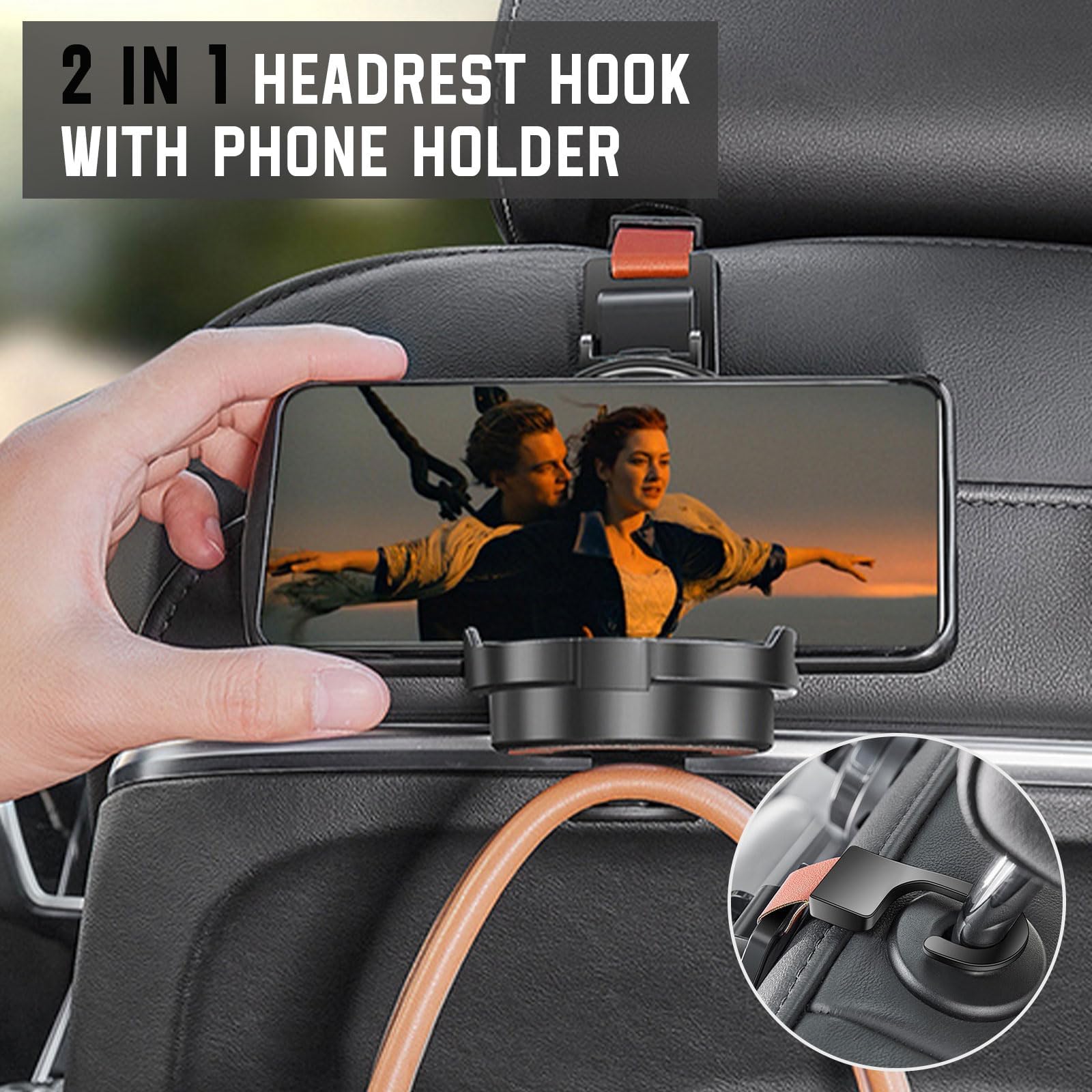 Gancio Per Poggiatesta Auto - Regolabile, In Metallo, Per Appendere Borse, Vestiti, Cappelli