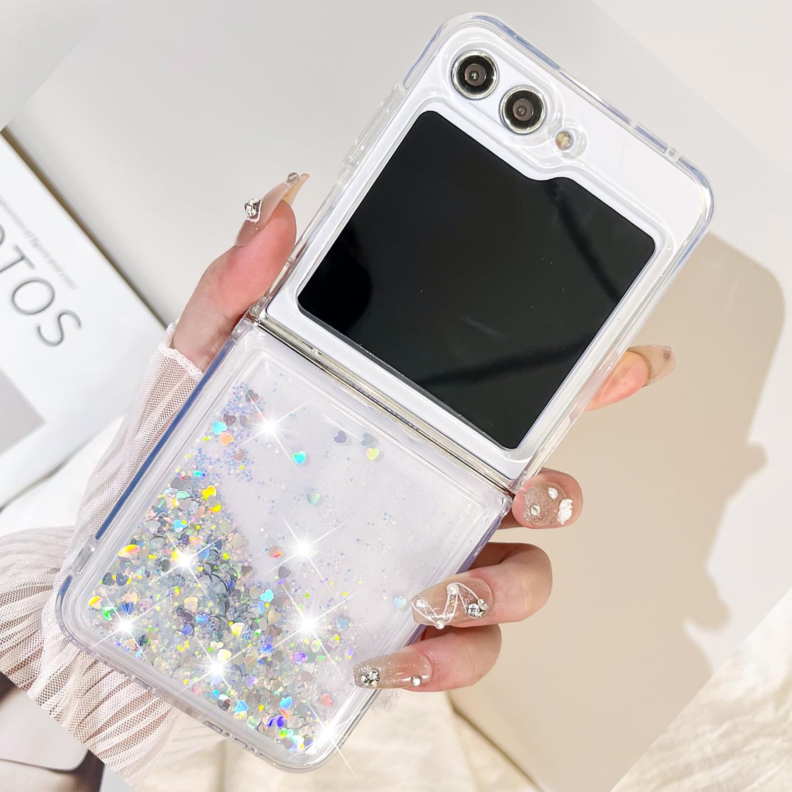 TERRIFICase Clear, Compatible with Samsung Galaxy Z Flip 5 5G Case for Women Girly Soft TPU Slim Shockproof Protective Phone Case for Z Flip 5 5G 2023 - Glitter Gold