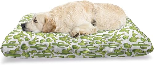 Lunarable Cama para mascotas con diseño de cactus, espinas, espinas, flores, saguaro, caricaturas, estilo irregular, almohadilla resistente a