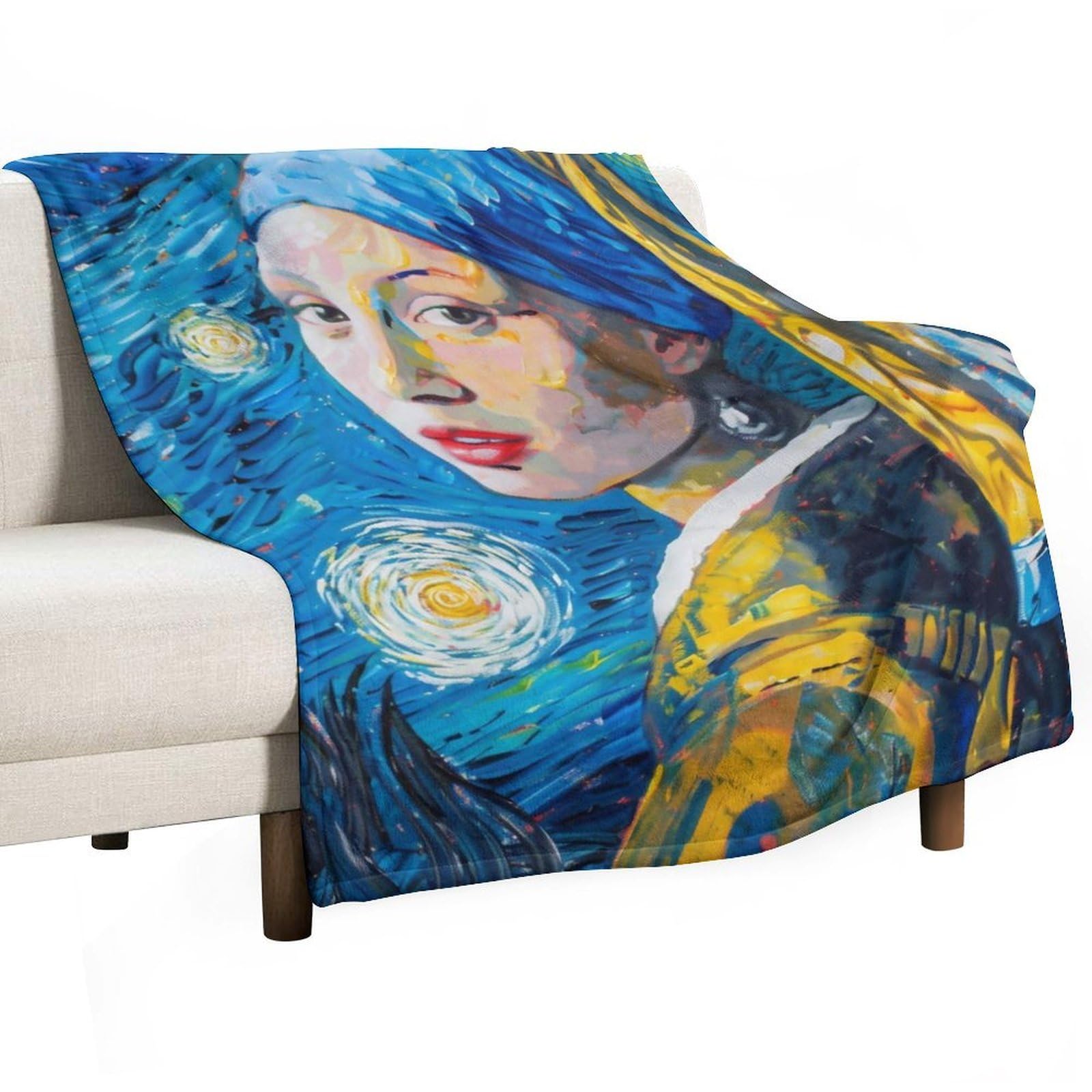 YHGSREUOH Starry Night Girl with A Pearl Earring Fusion 01 Flannel Blankets Fleece Soft Throw Lightweight Plush Gifts for Couch, Bed, Cozy Sofa Plush, Chair, Lovers 100x130cm(40x50in)