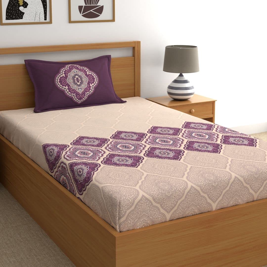Dreamscape 100% Cotton Single Bedsheet with 1 Pillow Cover - (Size 59 x 87 inches, 140 TC, Colour - Purple) (B0B2RDXD9C) Amazon Price History, Amazon Price Tracker