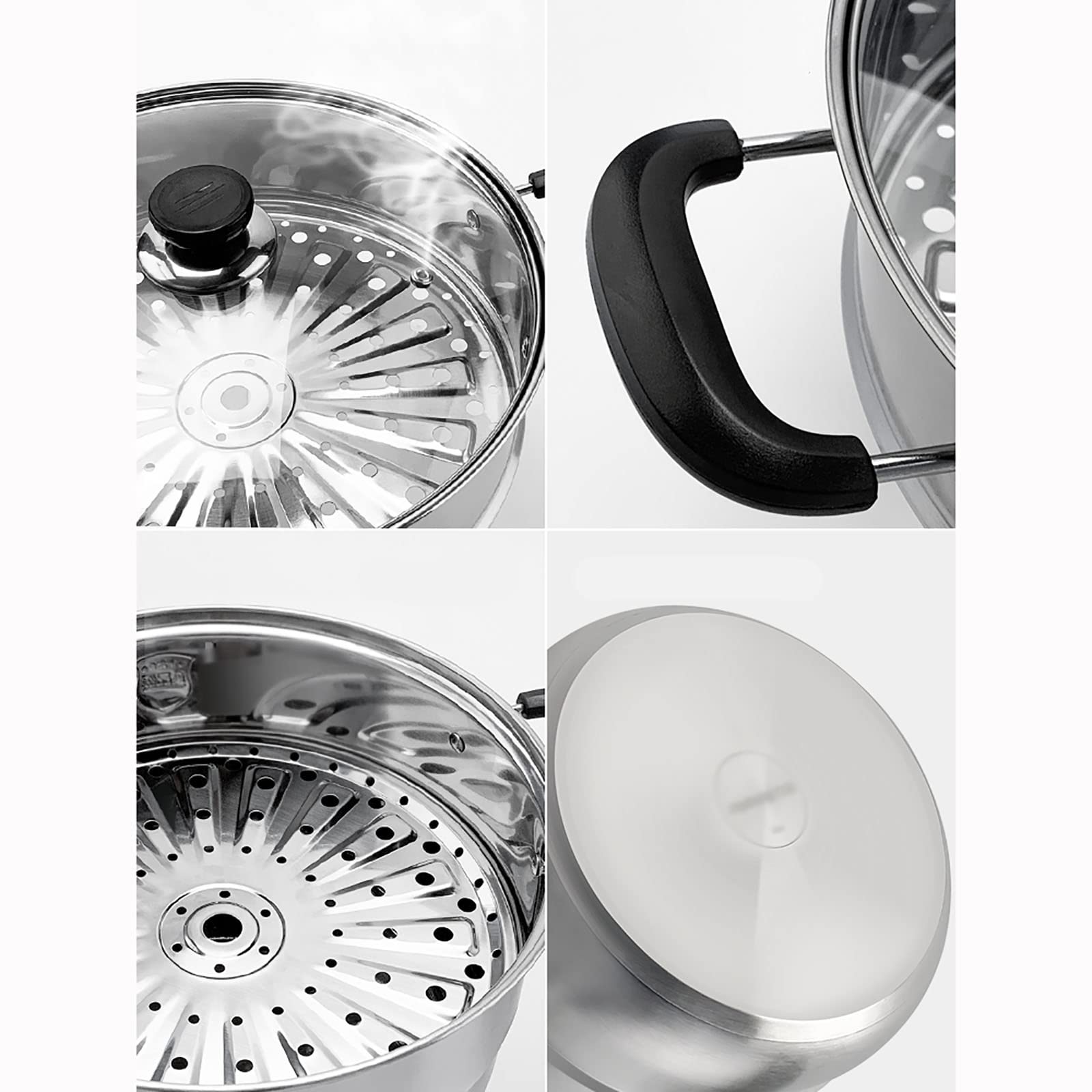 Garnek do gotowania na parze ze stali nierdzewnej, Kompozyt stalowo-aluminiowy 304, dno garnka 3-warstwowe, bułki na parze, ryby, owoce morza, 28 cm
