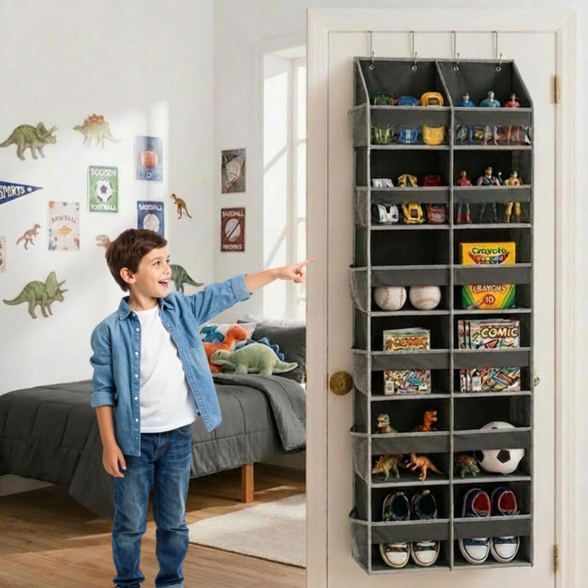 HOMELUX THEORY Organizer da appendere alla porta, extra largo, per camera da letto e cameretta dei bambini, 1 pezzo, grigio scuro