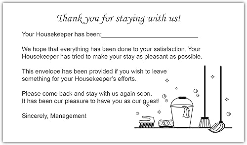 Housekeeping Hotel - Sobre de punta de motel - Sello engomado - Blanco con tinta negra (paquete de 250) disponible en Yaxa Colombia