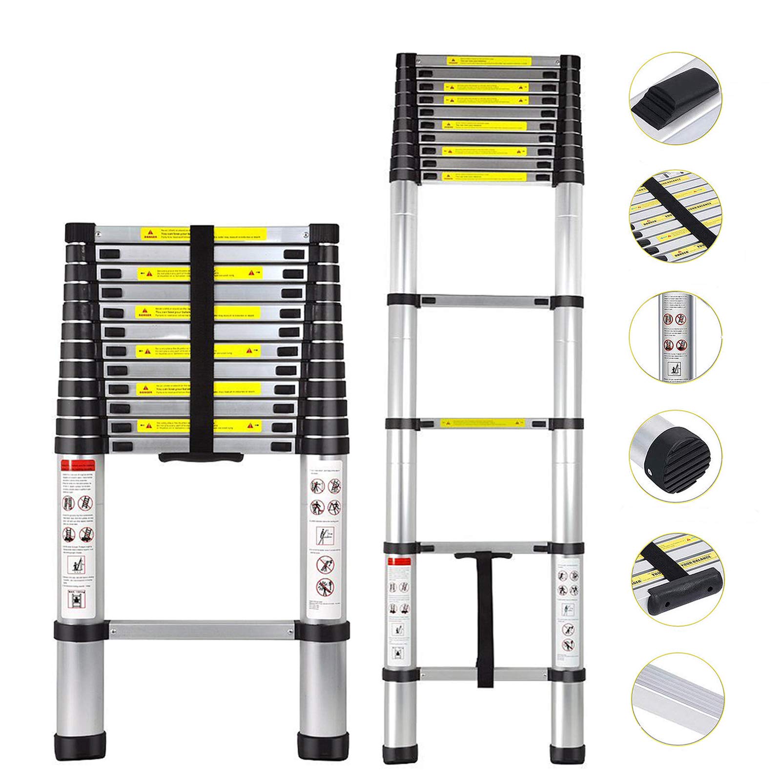 ARCHOM Telescoping Ladder 12.5 FT - Telescopic Ladder Aluminum Extend Ladder Multi-Purpose Portable Lightweight Folding Ladder with EN131, (TLE-125)