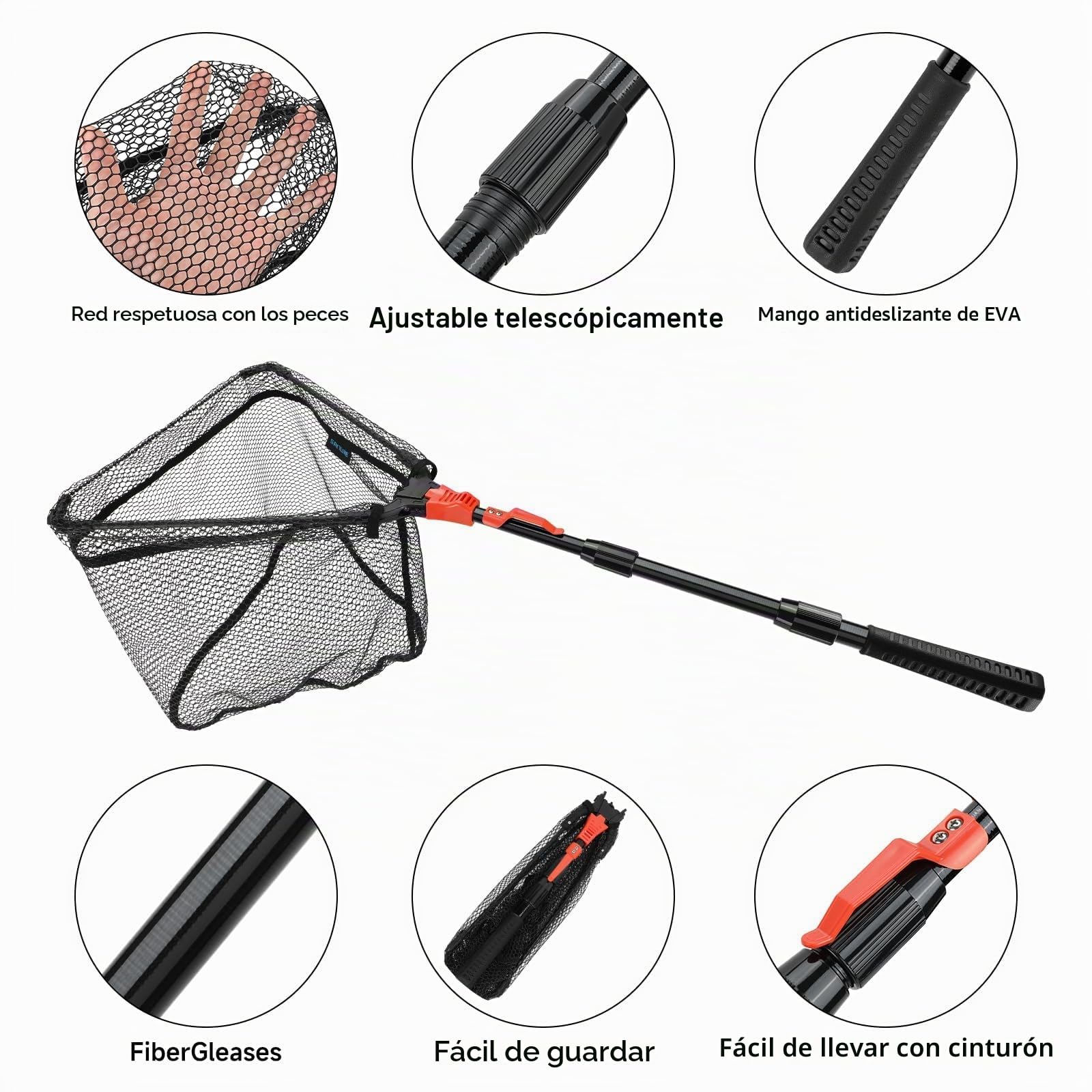 SAN LIKE Red de Pesca Triangular Plegable, Red a Prueba de Enredos, Redes Recubiertas de Goma con Mango telescópico de 110-250 cm, Accesorios de Ppesca para Adultos