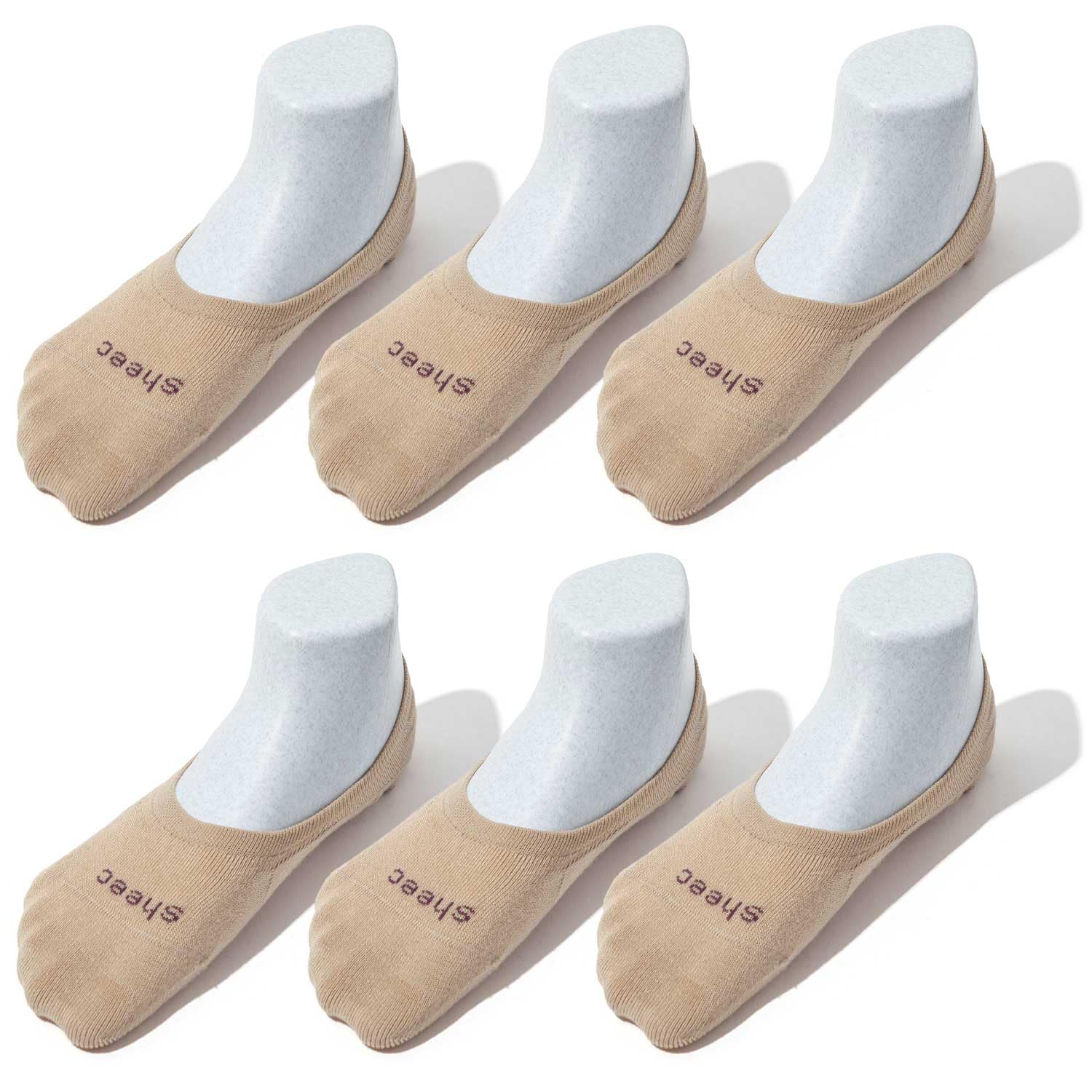 SHEEC No Show Active Socks for Women – Mid Cut Liner for Sneakers and Boat Shoes – Non-Slip Invisible with Snug Fit – Thin, Breathable, Durable Design Beige - Small 6 Pairs N.V