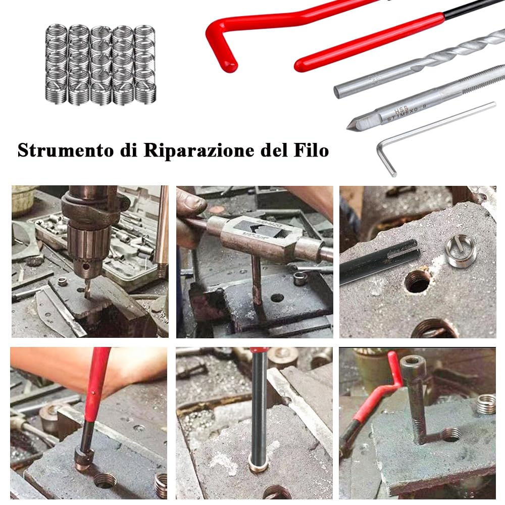 Mesee Kit di 30 Pezzi Riparazione della Filettatura M5, Set di Riparazione con Punta Elicoidale, Tap Filettato, Chiave, Inserti Filettati in Acciaio Inossidabile per Riparazione Filetti Danneggiati