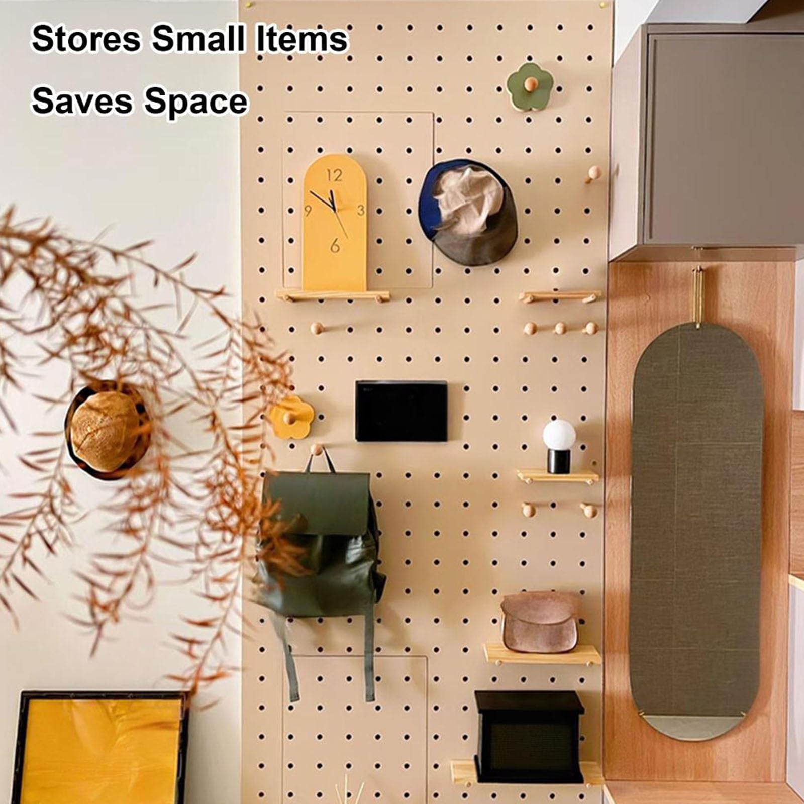 Wand-Organizer aus Holz für Pegboard, DIY-Dekorplatten für Küche, Büro, Schlafzimmer, Wohnzimmer, Stecktafel-Kombinationsset(White)