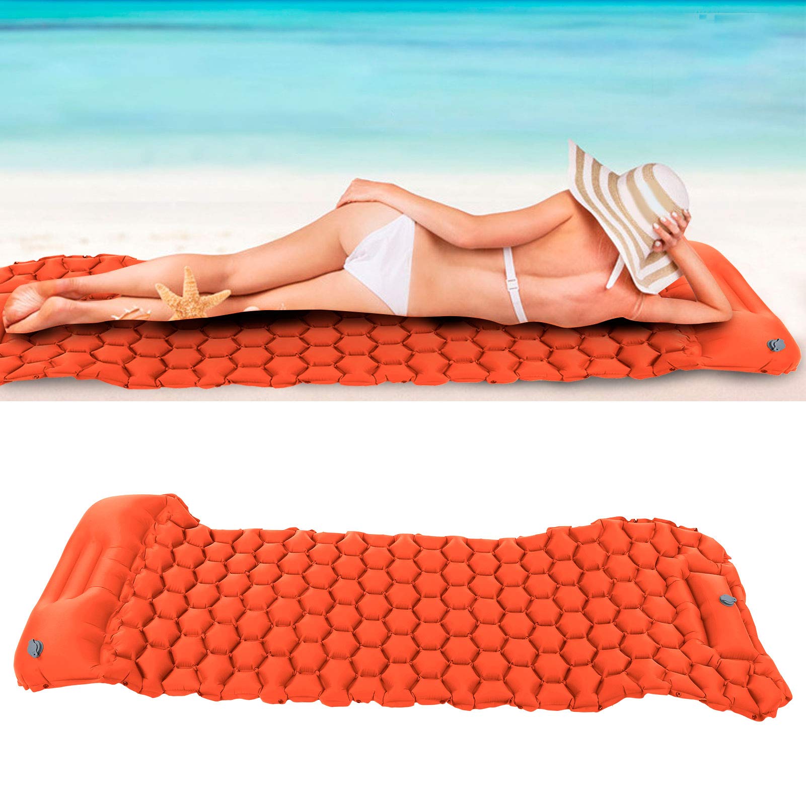 Tappetino da Campeggio Air Sleeping Pad - Pad Gonfiabile Leggero da Viaggio con pressa a Pedale per Escursioni in Viaggio(Arancia)
