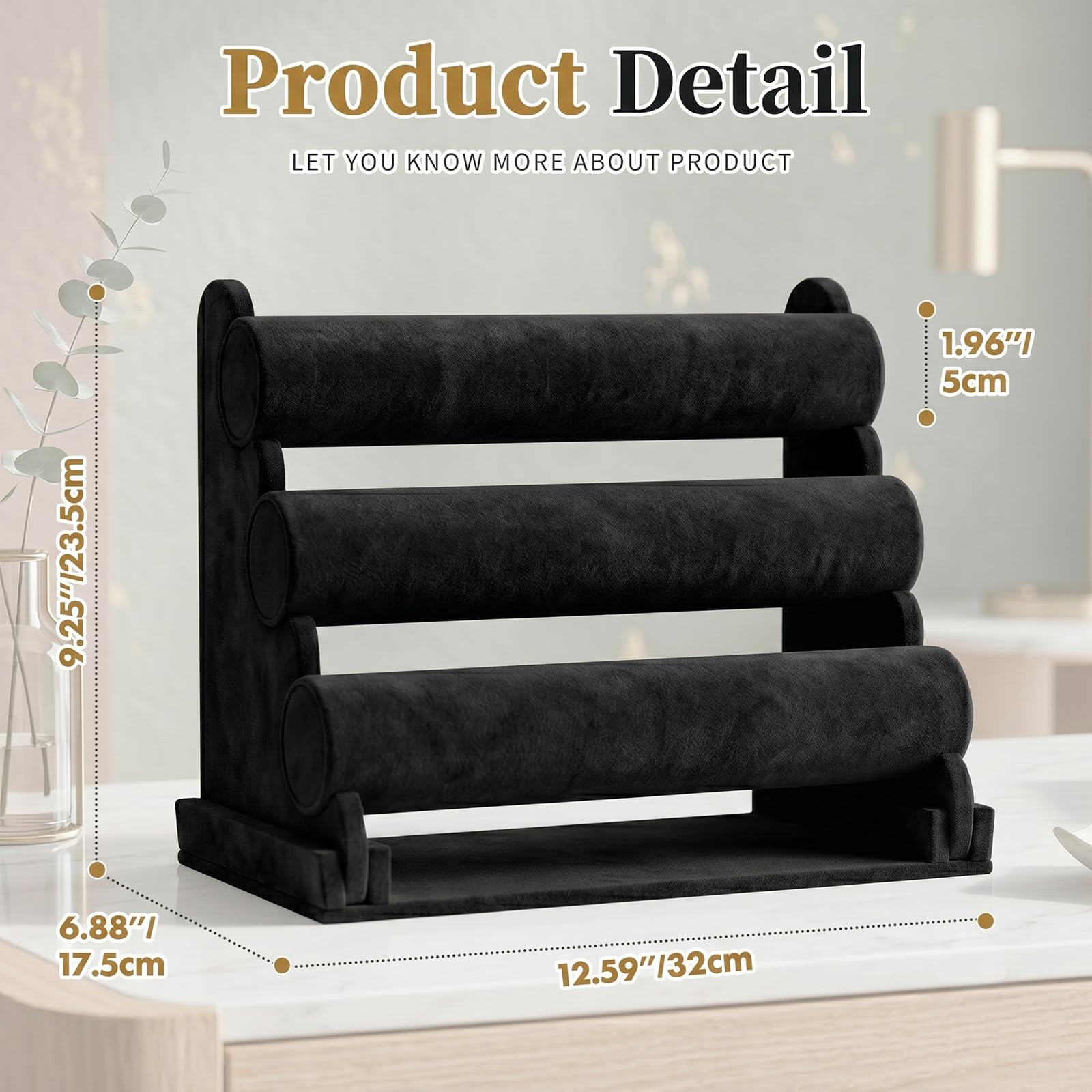 powerking Black Velvet T-bar Bracelet Watch Jewelry stand display, 3 ripiani