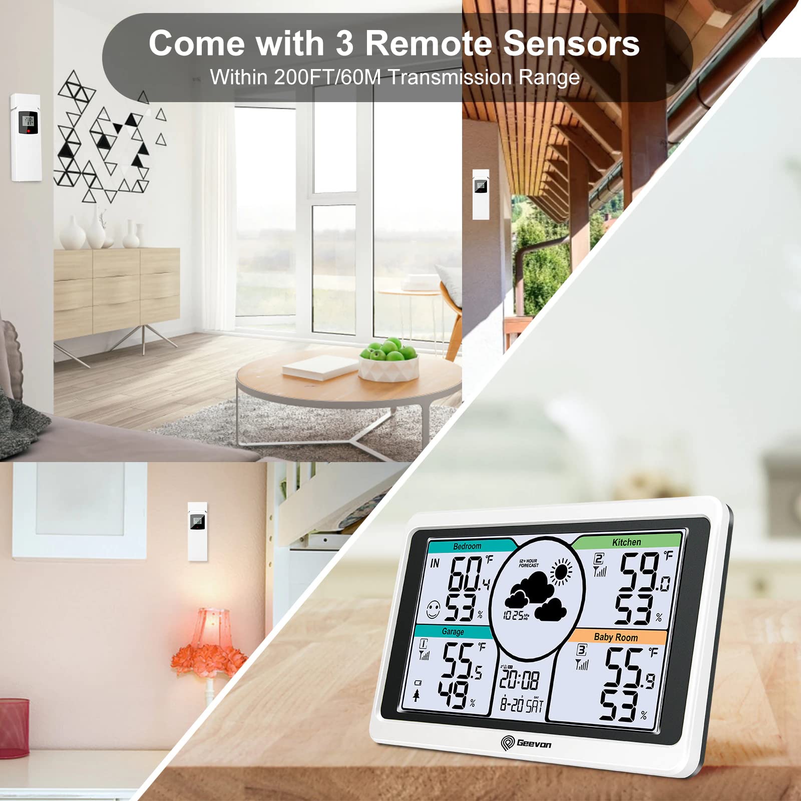 Termometro digitale con 3 sensori wireless, igrometro, per interni ed esterni, frigorifero, congelatore, climatizzatore, misuratore di temperatura ambiente per tutti i tipi di stanza (bianco)