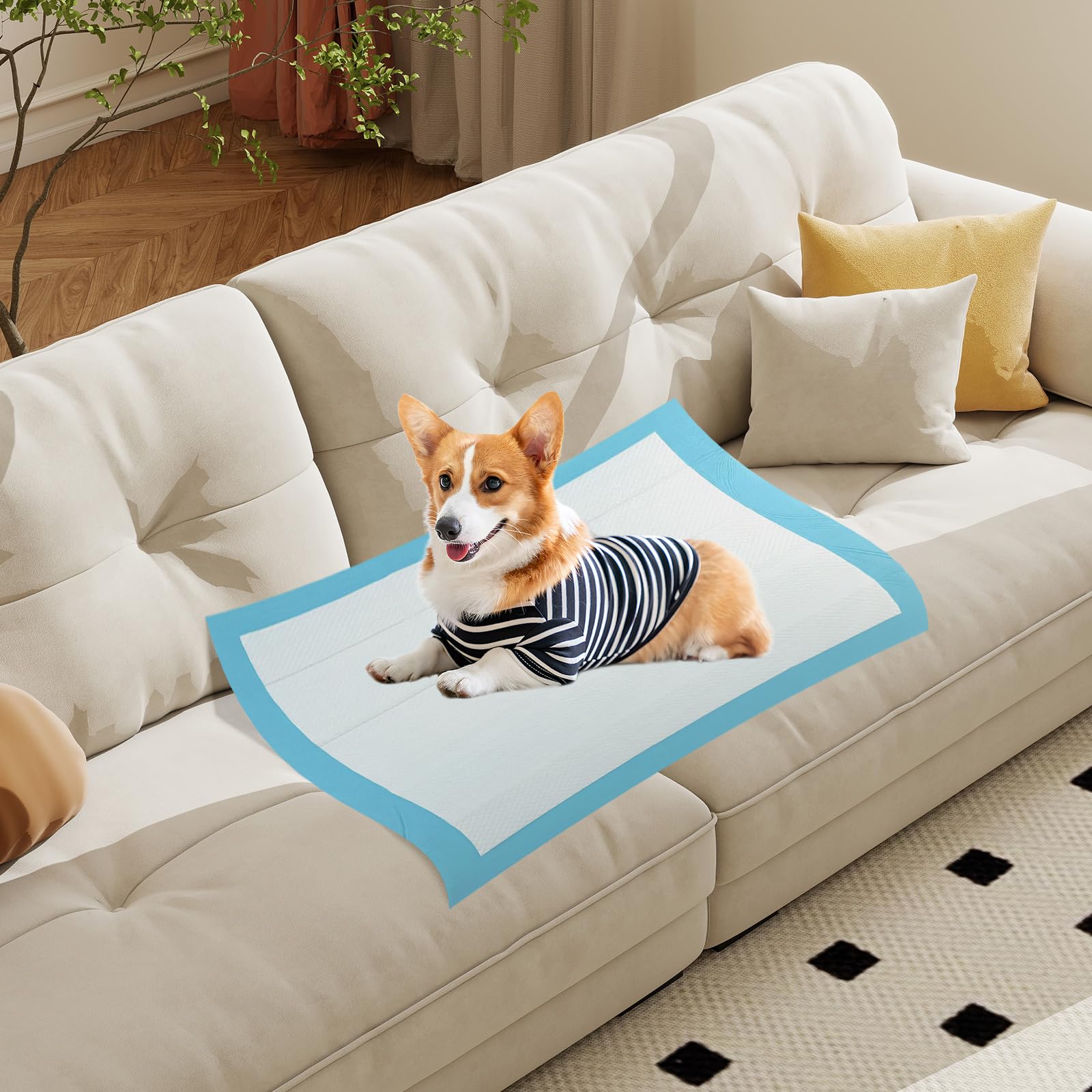COSTWAY Tappetini Assorbenti per Cani, Tappetini da Interno ed Esterno per Animali Domestici a 6 Strati a Prova di Perdite, Asciugatura Rapida, Monouso per Urine, per Cagnolini (90 x 60 cm)
