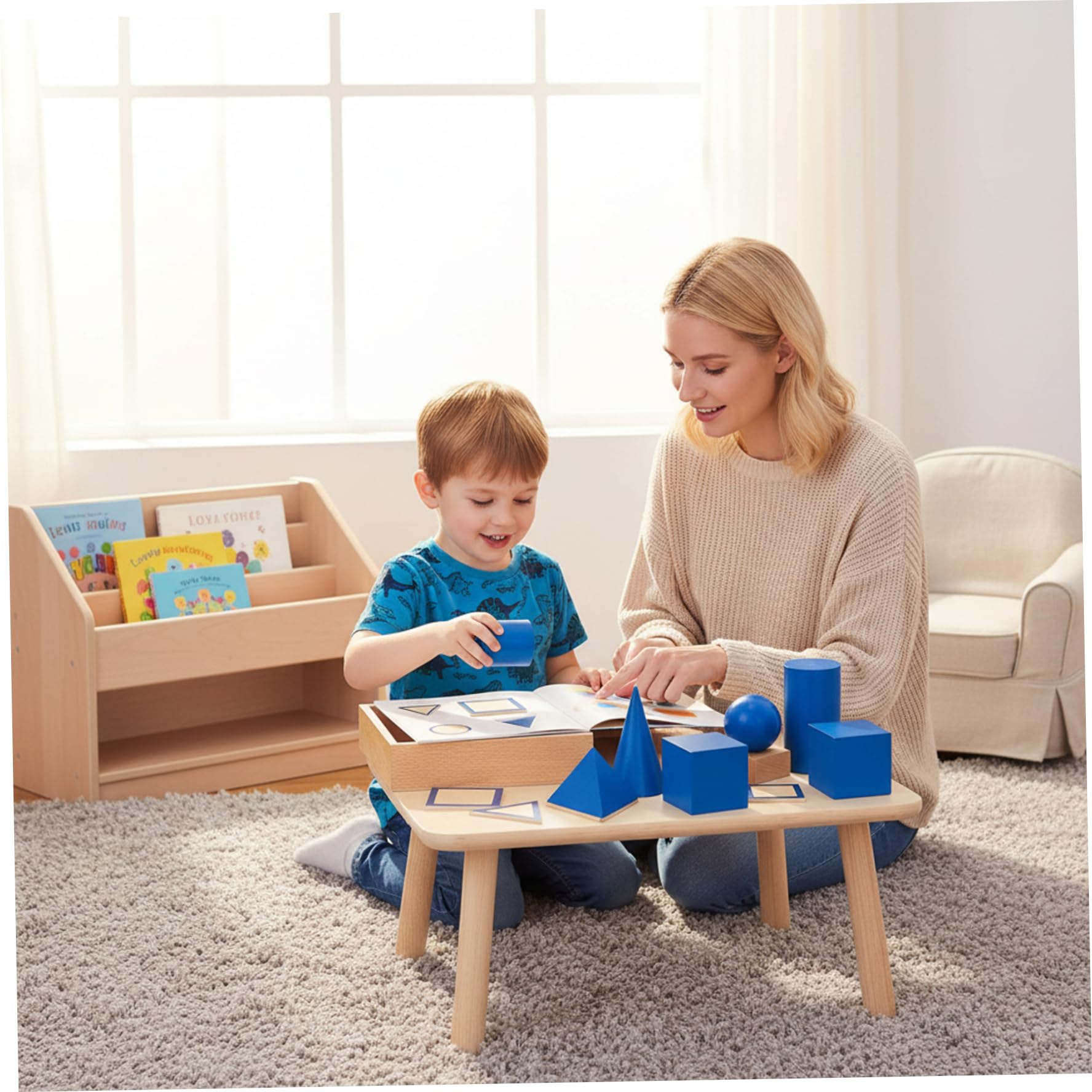 Formas 3D ideales para enseñar juguetes de madera con tarjetas a juego Conjunto de sólidos geométricos ideal para el aprendizaje preescolar Clasificador de formas Bloques de patrones Manipulativos