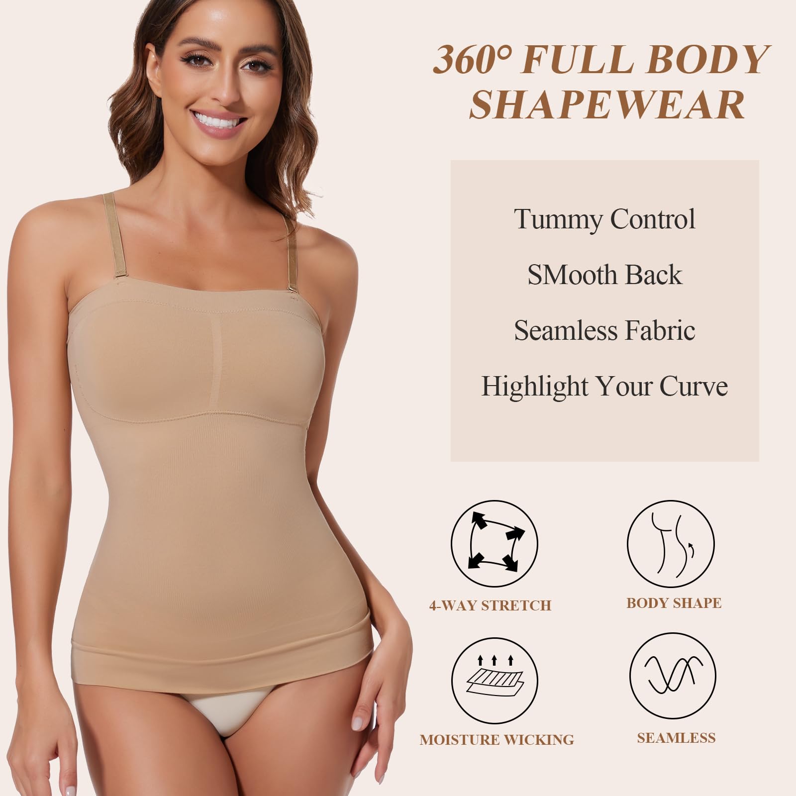 Joyshaper Damski podkoszulek bez ramiączek, wyszczuplający brzuch, koszulka modelująca sylwetkę
