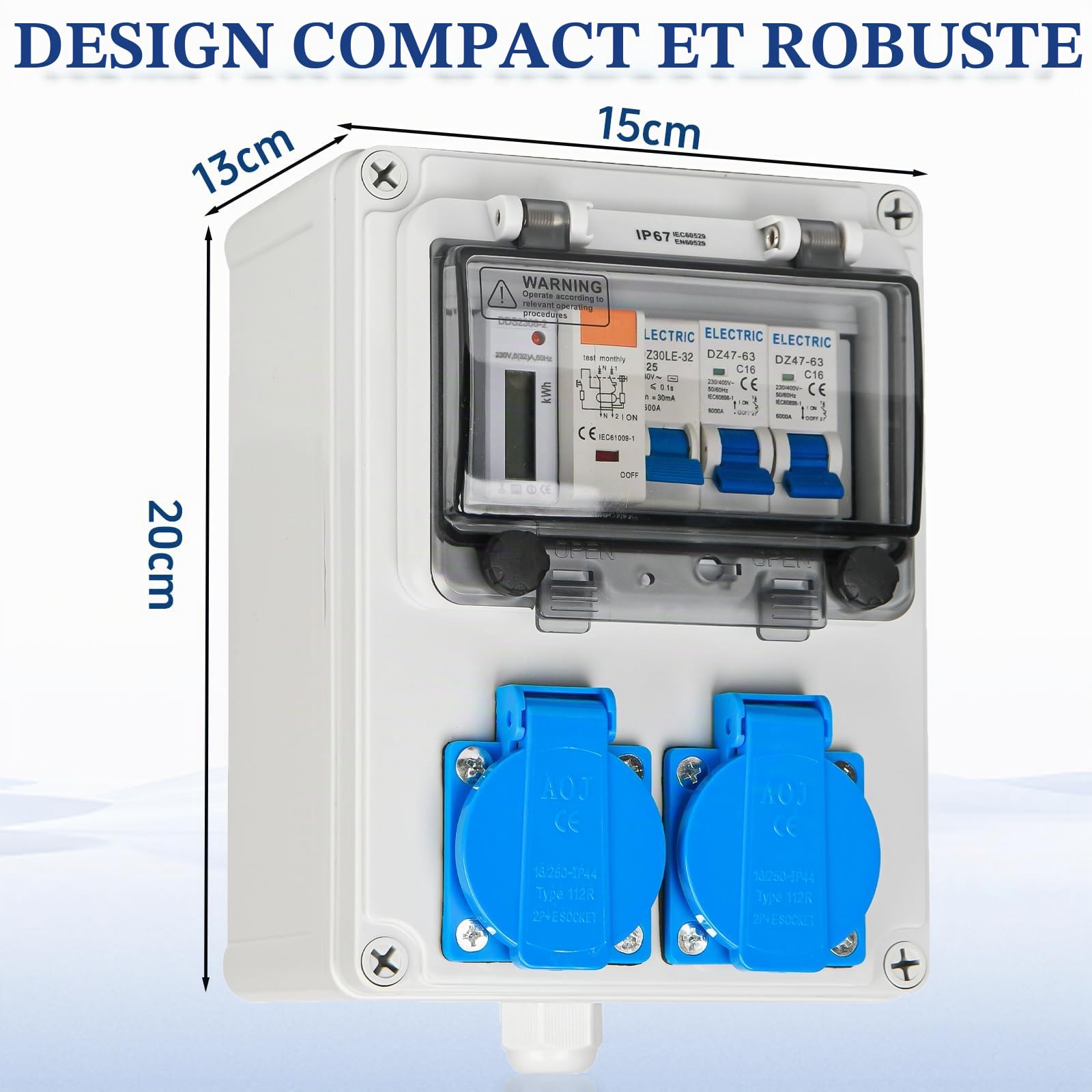 Warmfay Répartiteur mural pré-câblé 2 x 230 V Schuko, étanche IP67