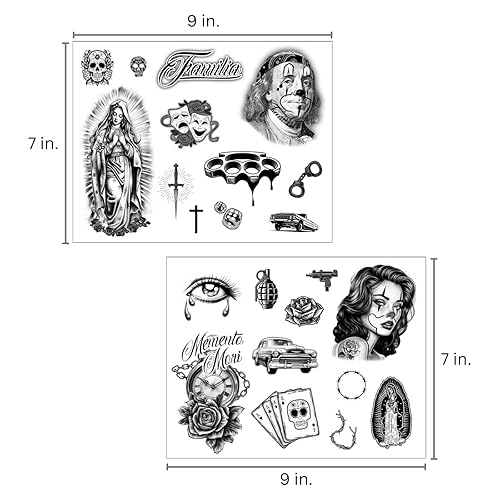 Miniatura 6 de Los Vatos Chicano Vol. I - 38 Designs - Cholo Chola Tatuajes Temporales Para Hombres Mujeres, Payasa, Lowrider, Virgen María, Oración, Cruz,