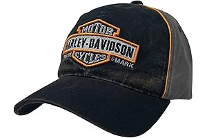 Harley Davidson Hat for Men: Embroidered Trademark, Curved Brim, Washed Baseball Cap in Black