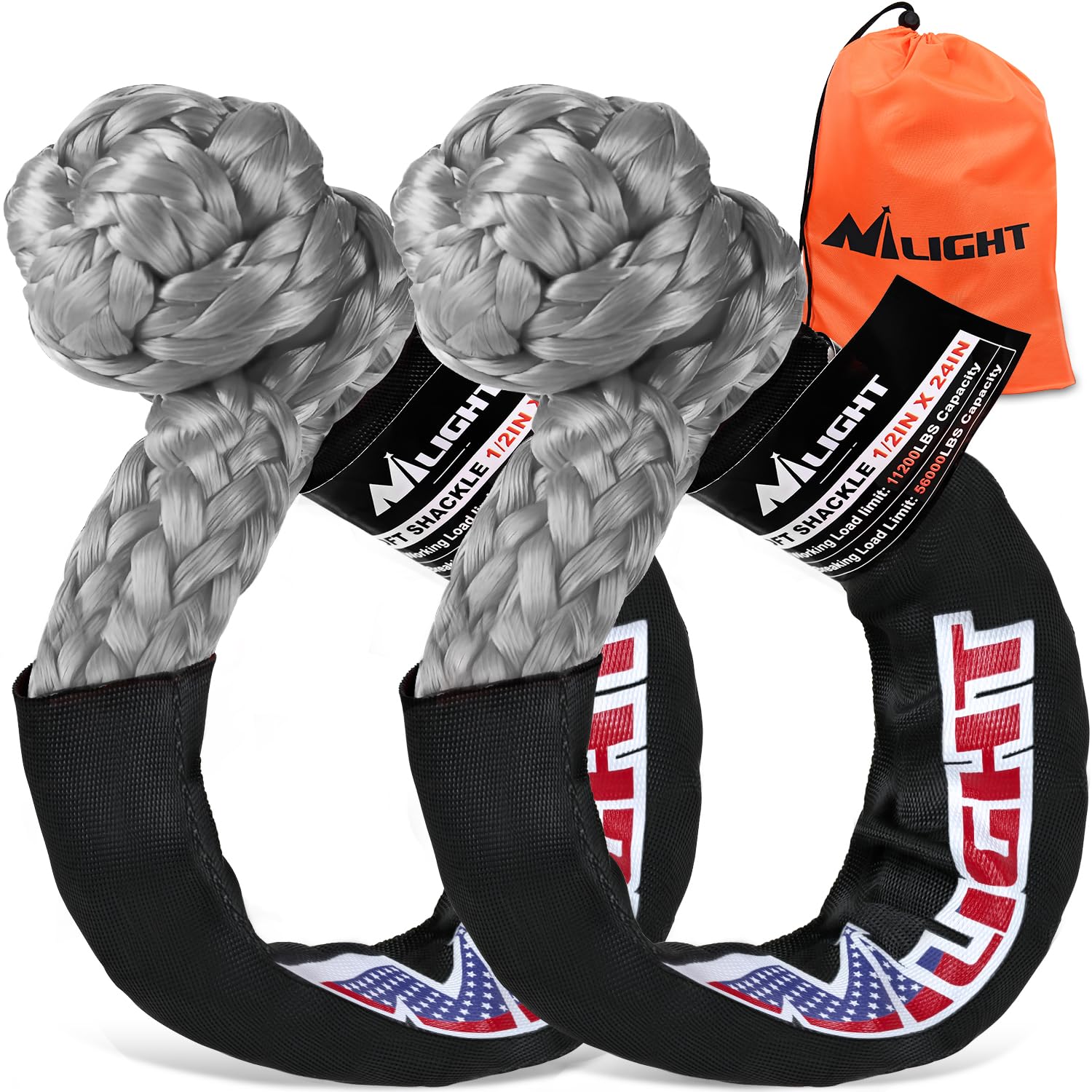 Nilight 2PCS Synthetic Soft Shackles 1/2" x 24" with Extra Sleeves