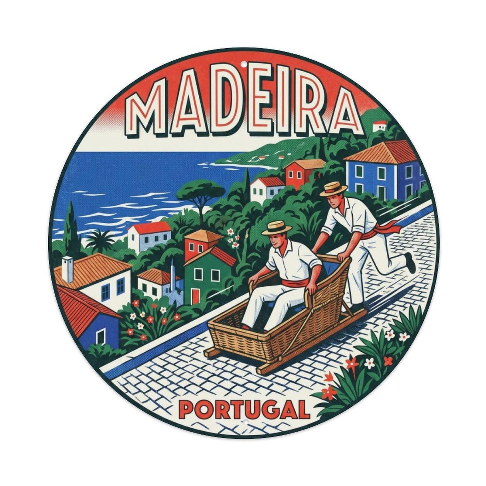 Olhnbad Style Portugal Madeira Toboggan Landmark Travel Heritage Metal Tin Sign