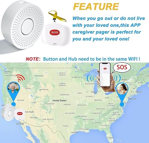 Miniatura 6 de Sistema de botón de llamada inteligente WiFi para cuidadores, alarma personal inalámbrica, llamada de emergencia, llamada de emergencia, localizador