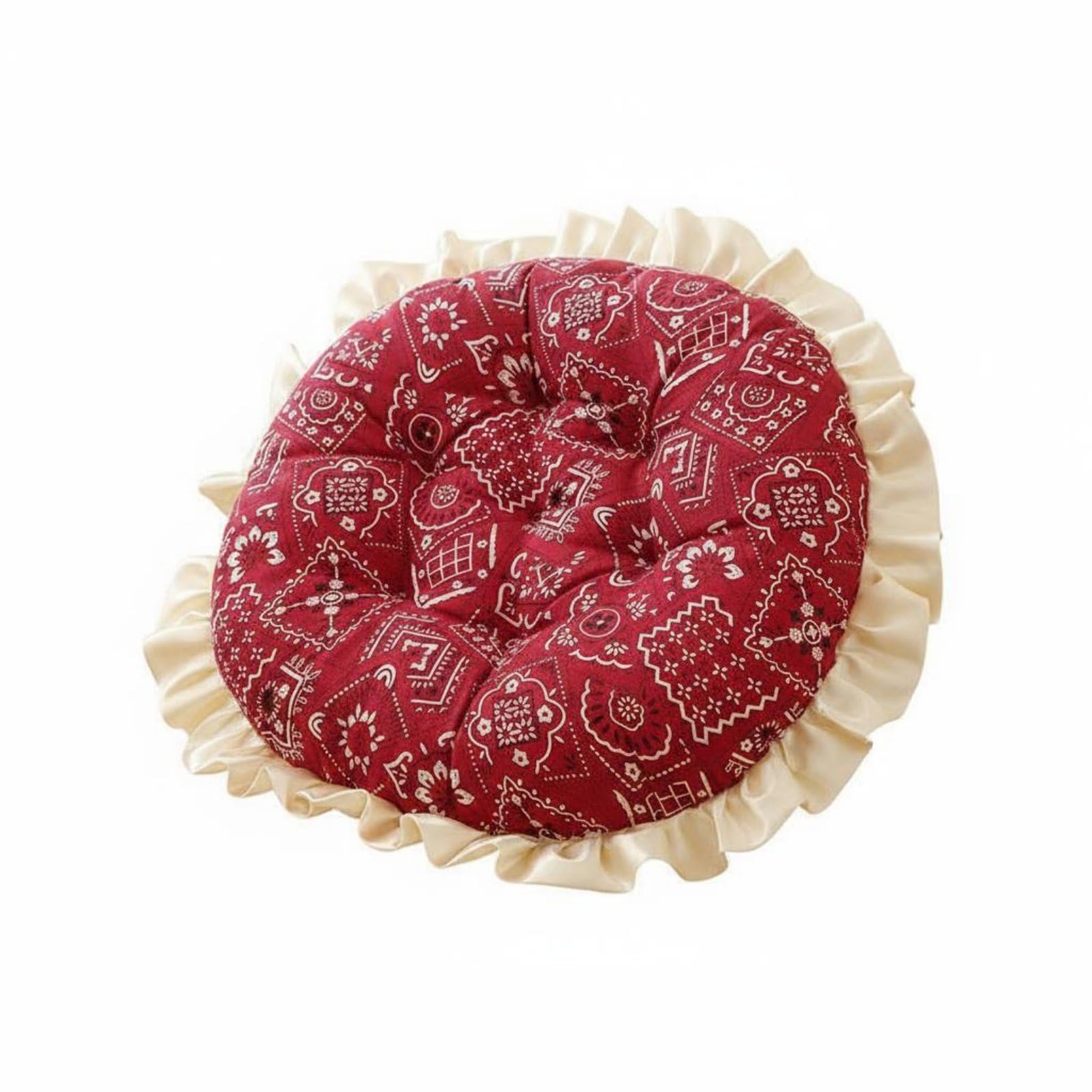 Galette de chaise ronde pour étudiants style bohème bordeaux