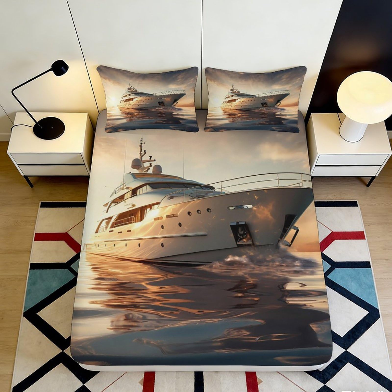 Pnayamiorkfel Style-8 3D Printed Luxury Yacht Fitted Sheet Microfiber Soft Bedroom Decor Ocean Sunset Mattress Cover For Home Dorm 90X200x25cm