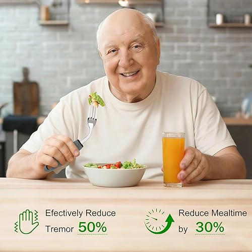 Miniatura 2 de Utensilios adaptativos para ancianos, 4 piezas, cubiertos con peso de 2.9 onzas para temblores de manos, utensilios de Parkinson en ángulo de 45
