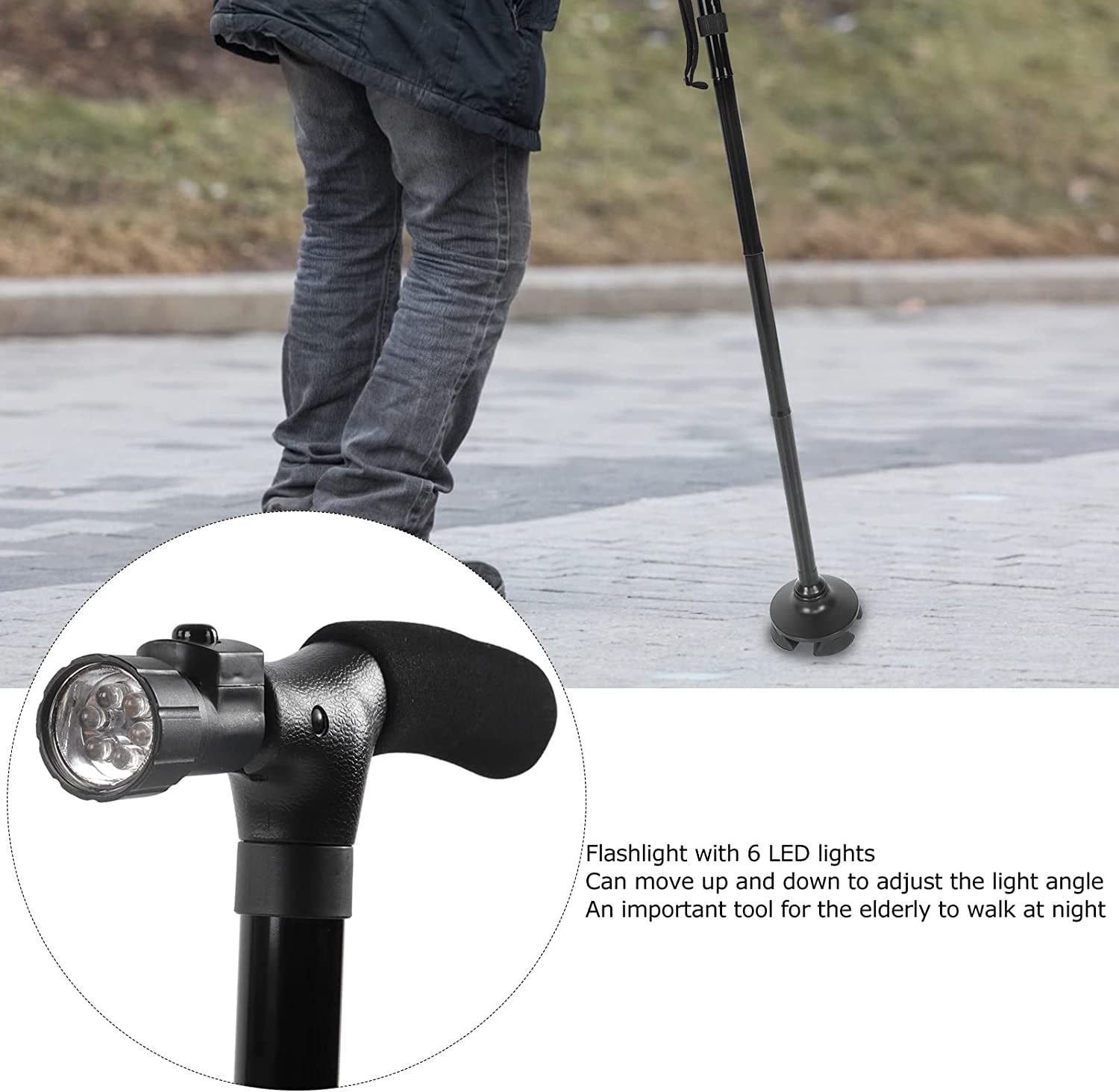 Muletas Bastón médico Muleta Ajustable de Aluminio Bastón telescópico Plegable con 6 Luces LED para Personas Mayores y Adultos Muletas para Caminar