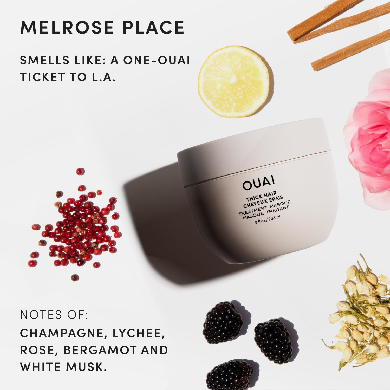 OUAI Mascarilla Thick - Tratamiento capilar con aceite de almendra, aceite de oliva y queratina hidrolizada para reparar el cabello dañado - Sin ftalatos ni parabenos (100 ml)