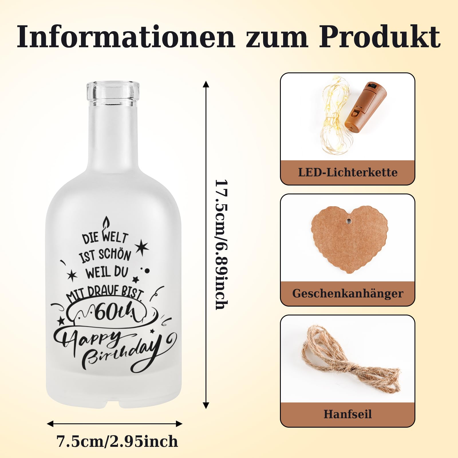 60. Geburtstag Geschenk Für Frauen - LED Flaschenlicht Mit Persönlichem Spruch