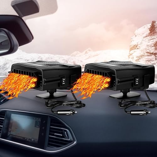 Miniatura 8 de Baquler 2 calentadores de automóvil de 12 V y 150 W para enchufes de vehículos en el encendedor de cigarrillos con base giratoria de 360°, 2 en 1