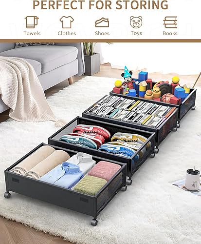Miniatura 6 de Contenedores de almacenamiento debajo de la cama con ruedas, almacenamiento de zapatos debajo de la cama, cajones de almacenamiento debajo de la