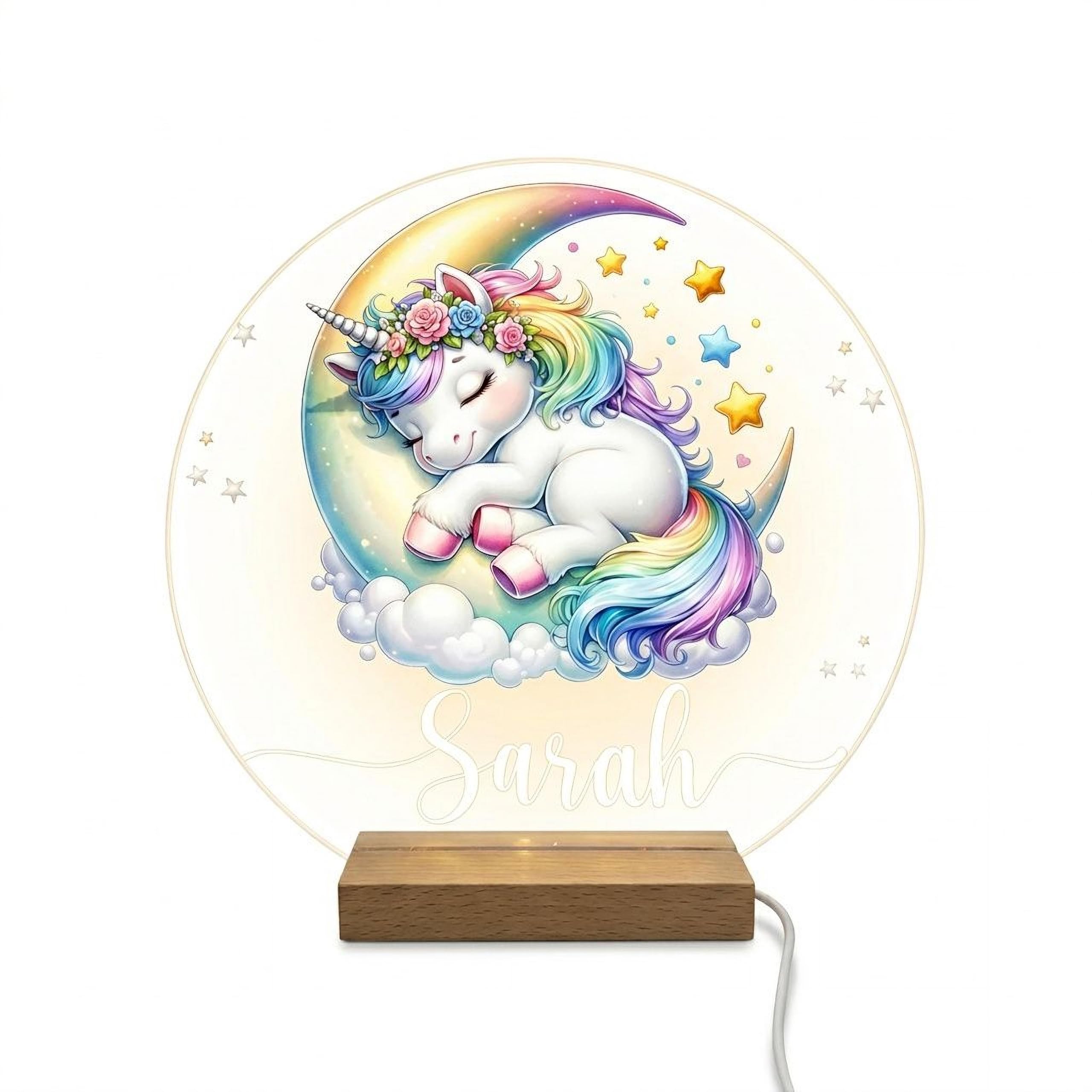 Personalized Sleepy Baby Animals Night Light - Custom Name Nursery Lamp with Moon & Stars, LED Baby Room Decor, Perfect for Kids' Bedroom, Birthday Gift or Baby Shower