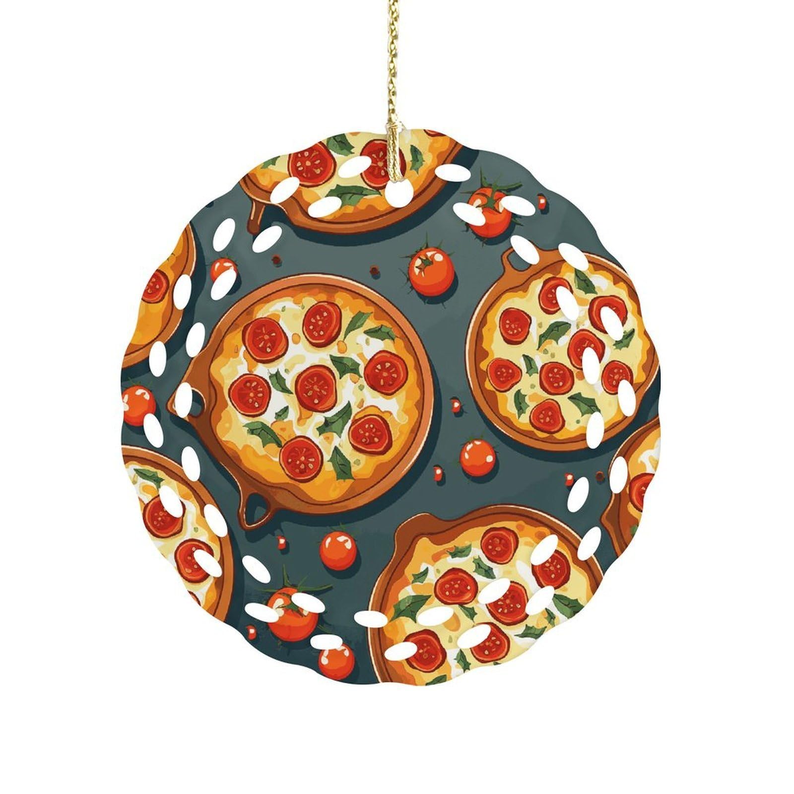 Pizza Food Christmas Ornament Holiday Hanging Decoration Xmas Tree Keepsake Personalized Xmas Tree Ornament Round Ceramic Ornaments for Keepsake Gifts Ideas Home Decor