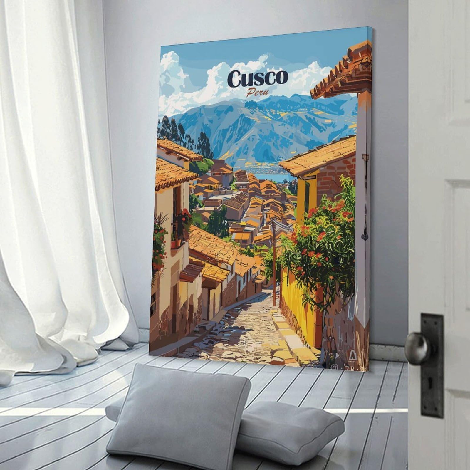 Junmoney Canvas Art Print Cusco, Peru Cityscape, 20x30inch(50x75cm), for Office, Study Or Home Workspace, Home Office Artwork with Decorative Appeal