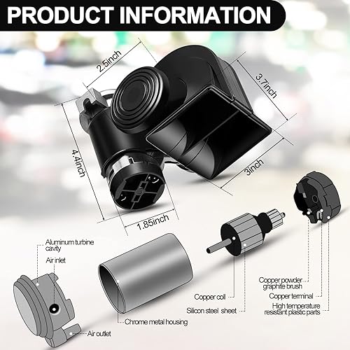 Miniatura 2 de Paquete de 2 bocinas de tren para automóvil 12 V 150 db bocina de camión ruidosa bocina de aire eléctrica de caracol con arnés de relé para