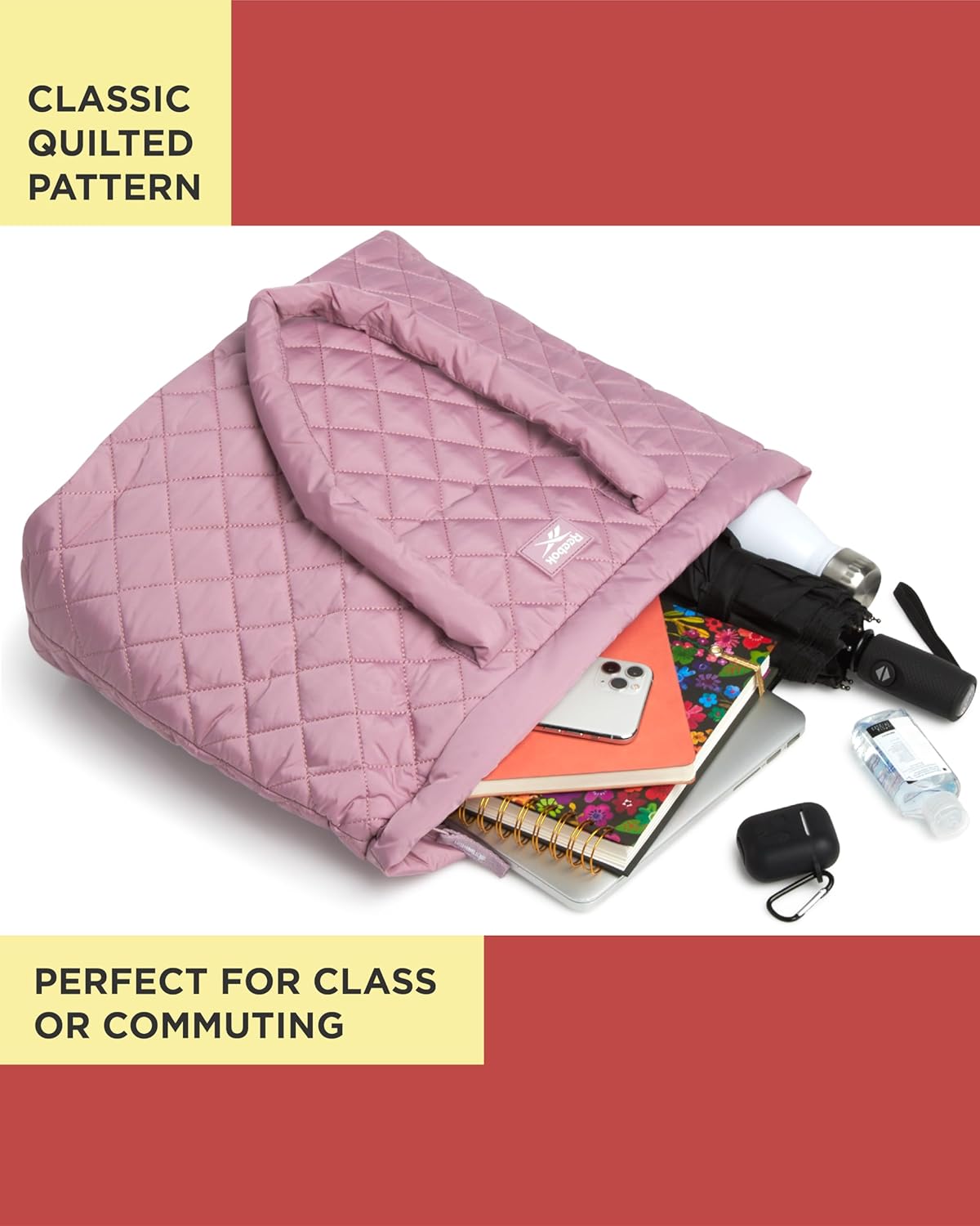 Reebok Womens Tote Bag - Lightweight Carry On Quilted Puffer Tote Bag for Travel, Work, Travel and Everyday Use - Image 7